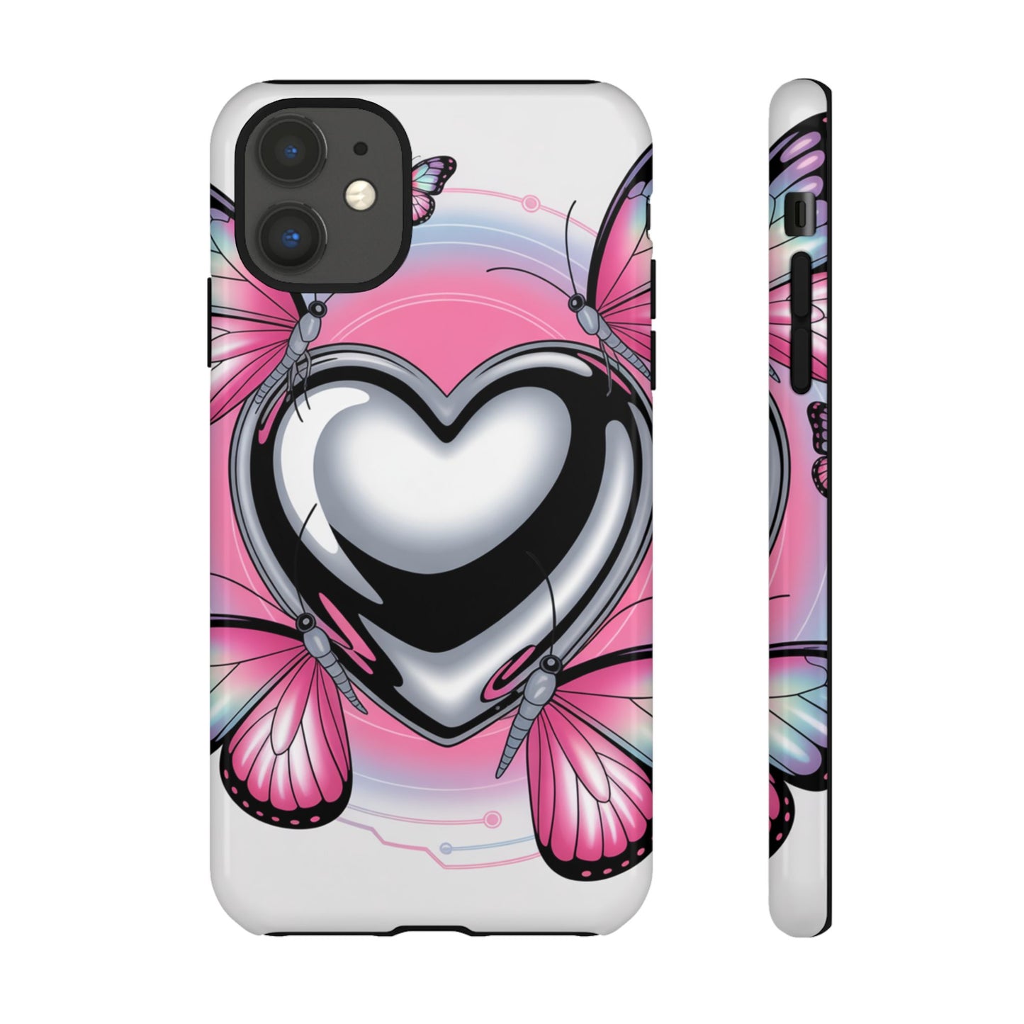 Phone Case - Y2K Aesthetic Chrome Hearts and Butterflies, Cybercore 2000s Vibe