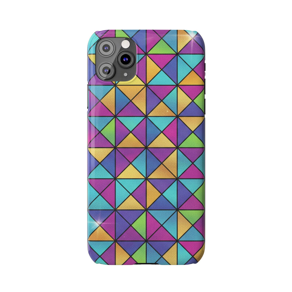 Holographic Iridescent Geometric Phone Case — Rainbow Foil Shard Design