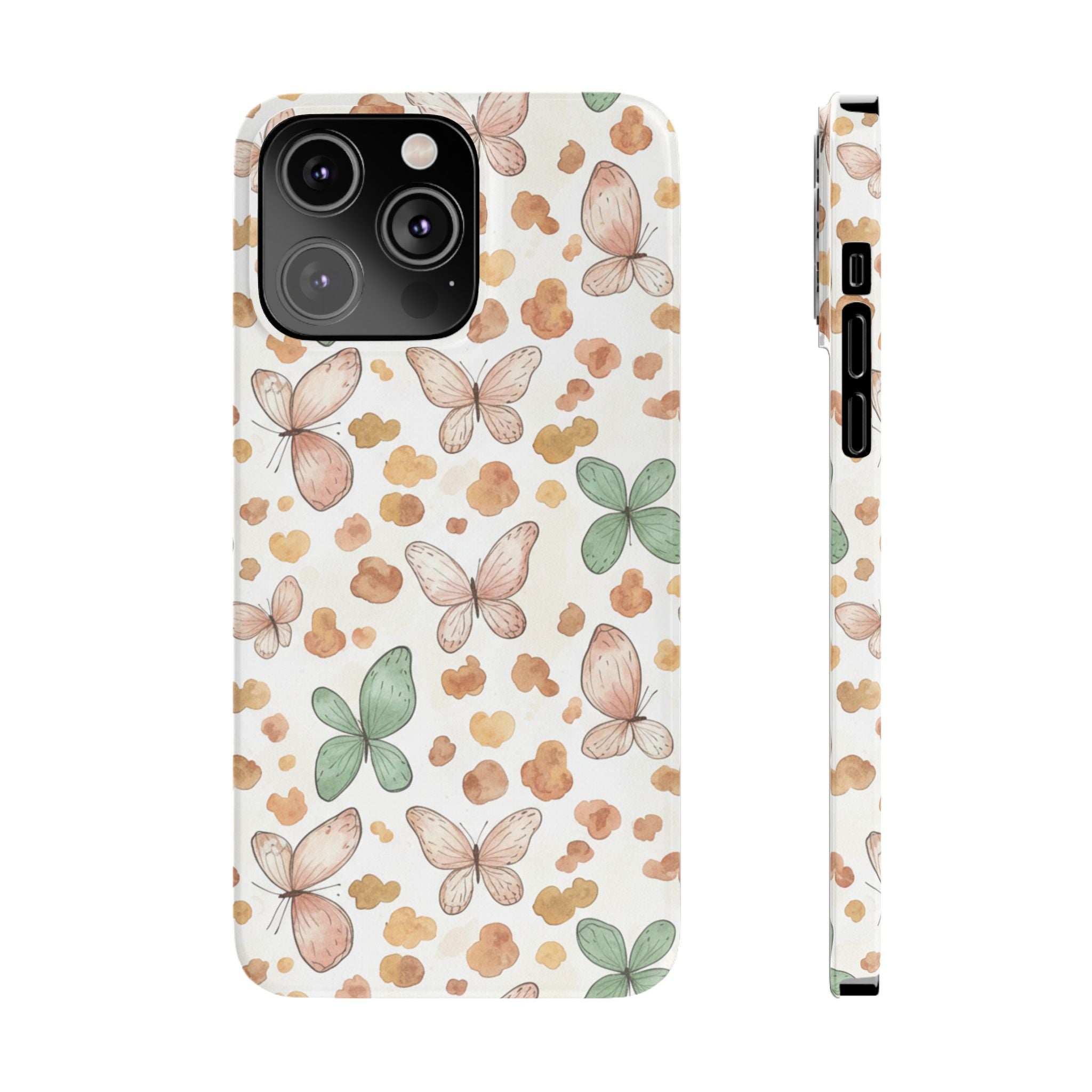 Cottagecore Butterfly & Deer Spots Slim Phone Case — Pastel Watercolor Storybook Pattern