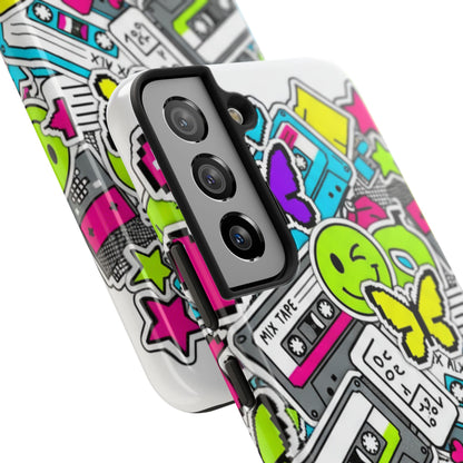 1990s 2000s Sticker Collage Tough Phone Case | Retro Tamagotchi Pixel Art Nostalgia