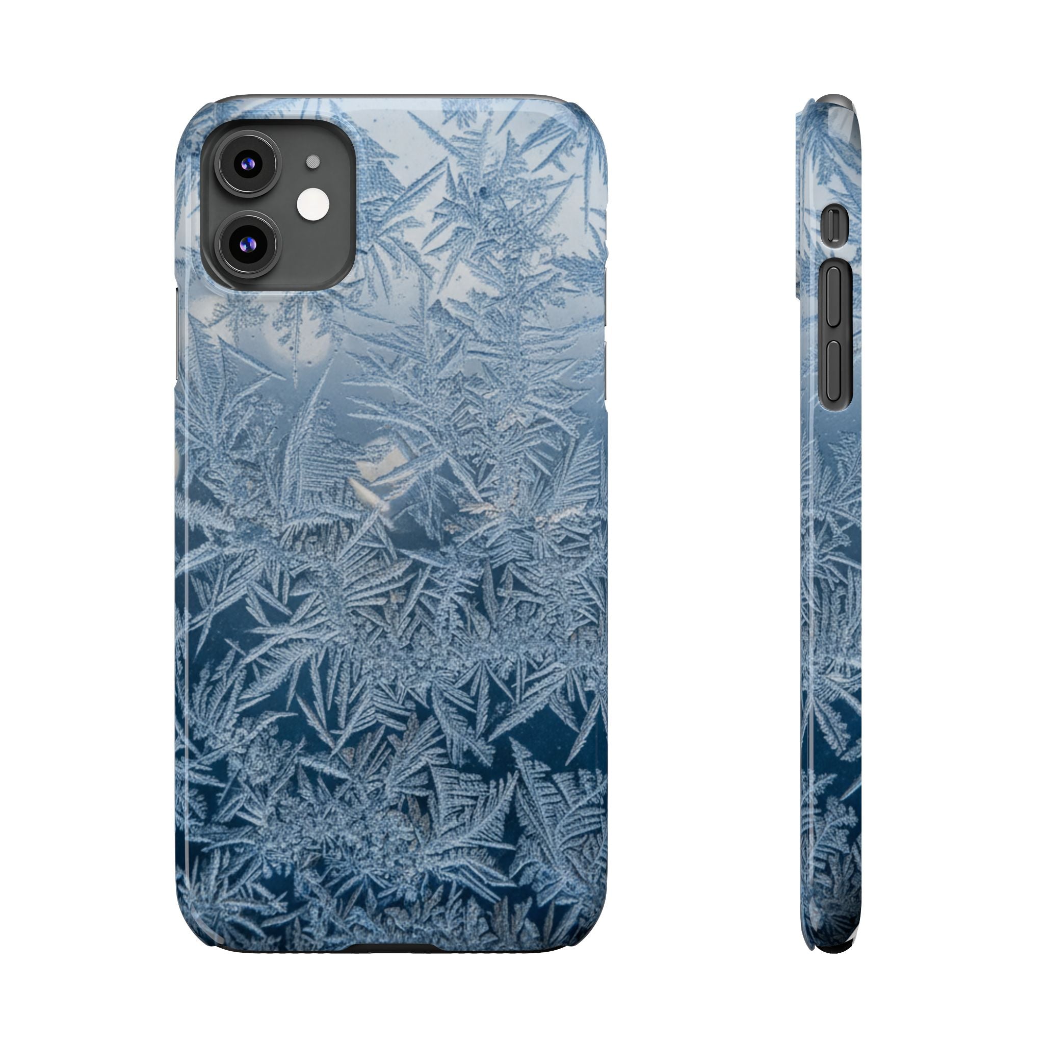 Frosted Window Macro Slim Phone Case — Blue Silver Ice Crystal Texture