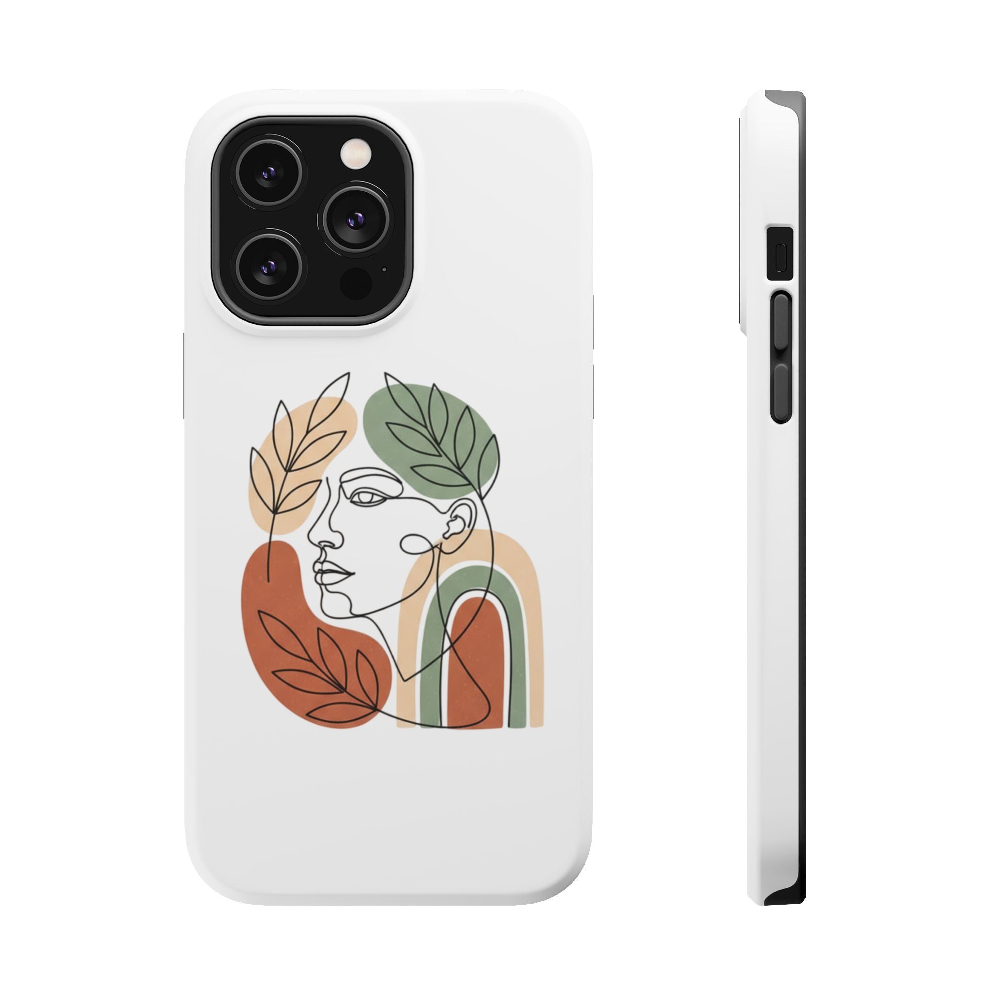 Boho Line-Face Phone Case — Terracotta Sage Minimalist Matte