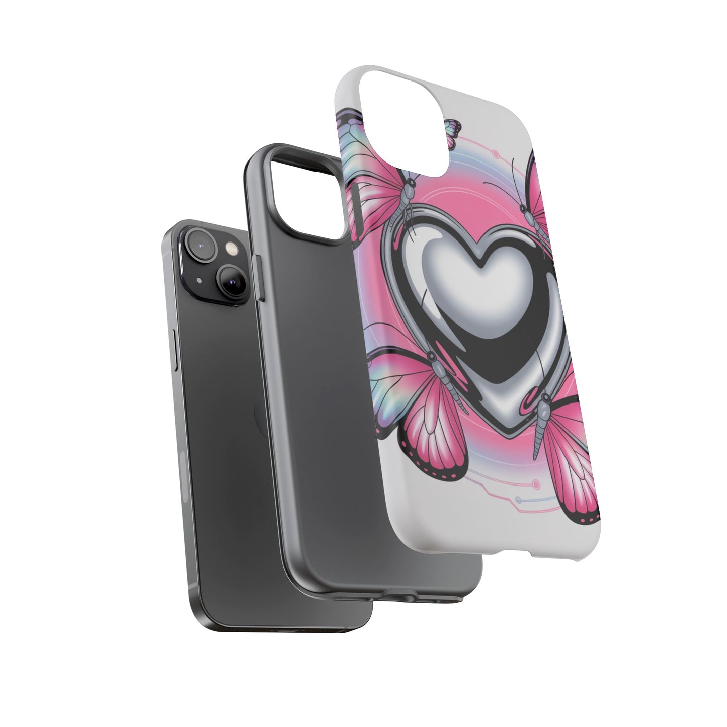 Phone Case - Y2K Aesthetic Chrome Hearts and Butterflies, Cybercore 2000s Vibe