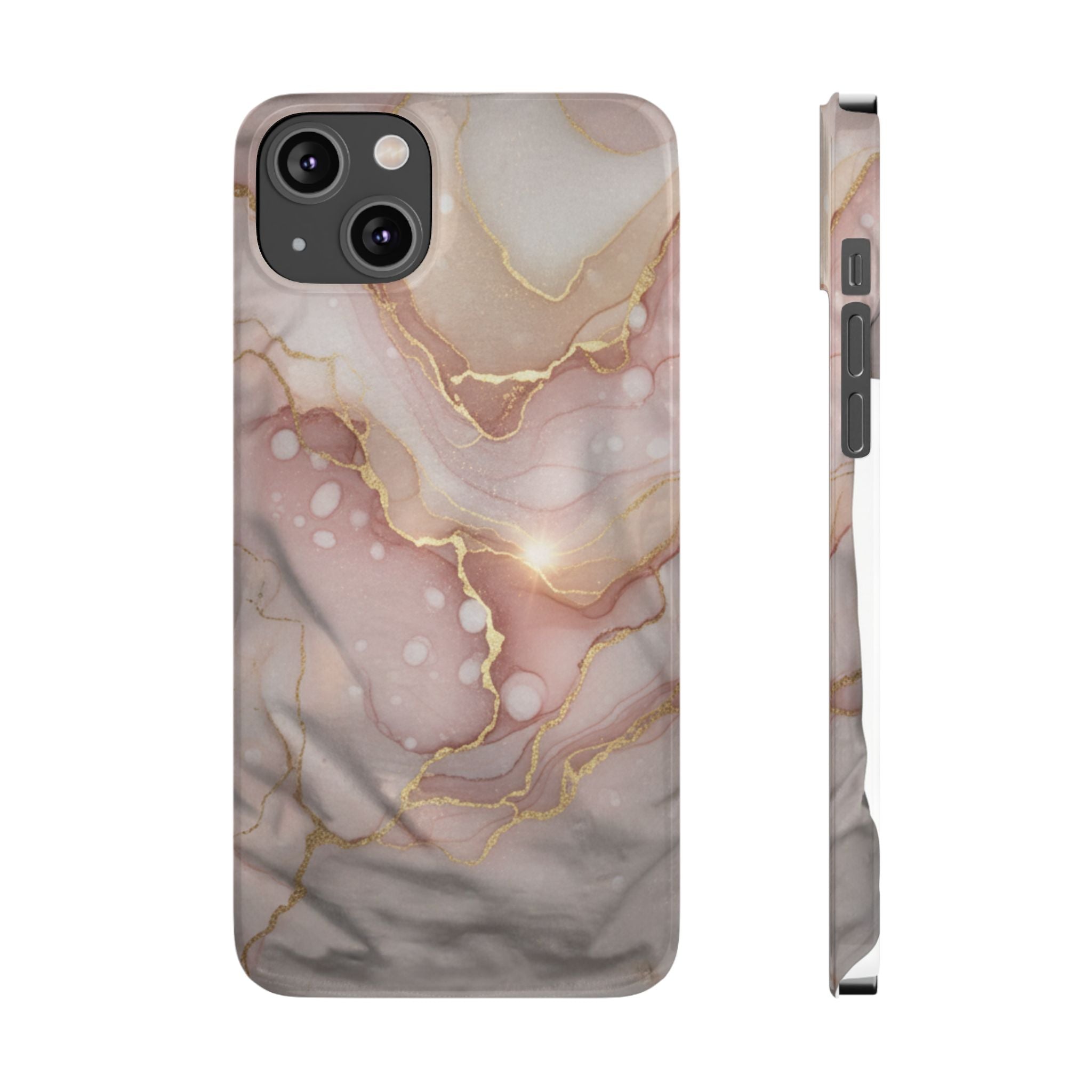 Marble Luxe Slim Phone Case — Pink & Gold Abstract Design