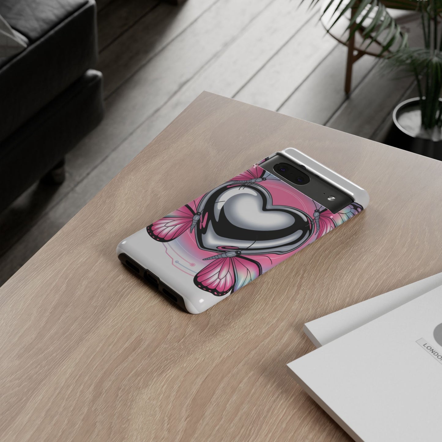 Phone Case - Y2K Aesthetic Chrome Hearts and Butterflies, Cybercore 2000s Vibe