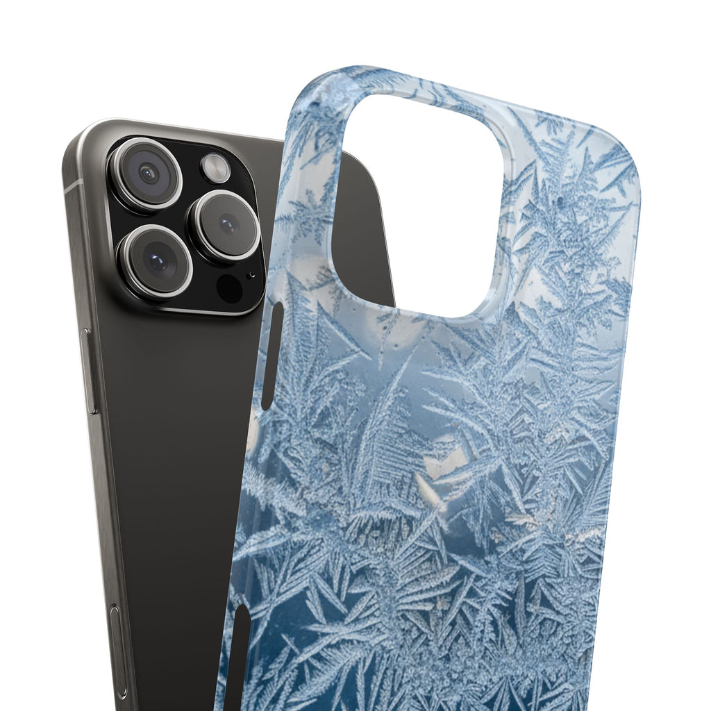 Frosted Window Macro Slim Phone Case — Blue Silver Ice Crystal Texture
