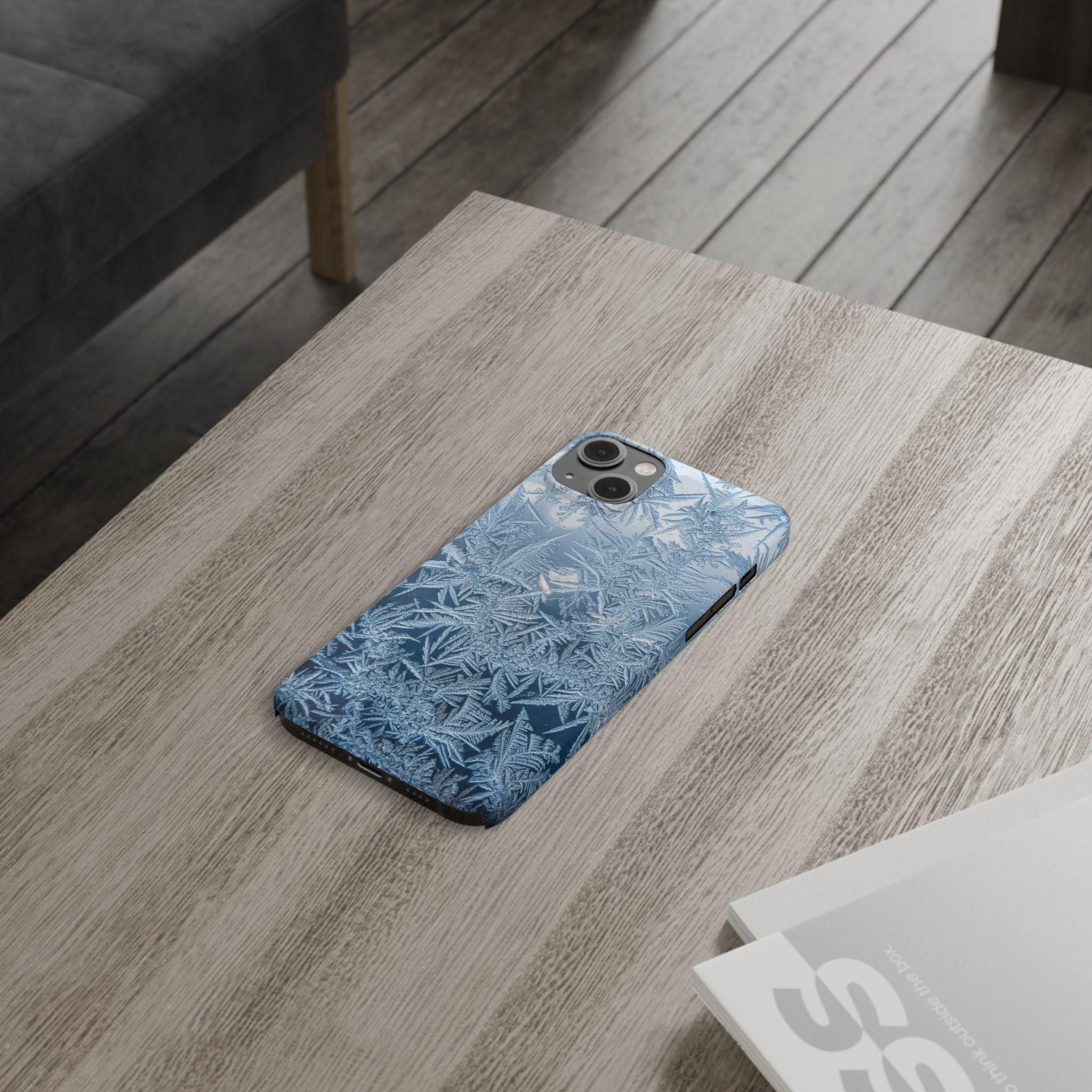 Frosted Window Macro Slim Phone Case — Blue Silver Ice Crystal Texture