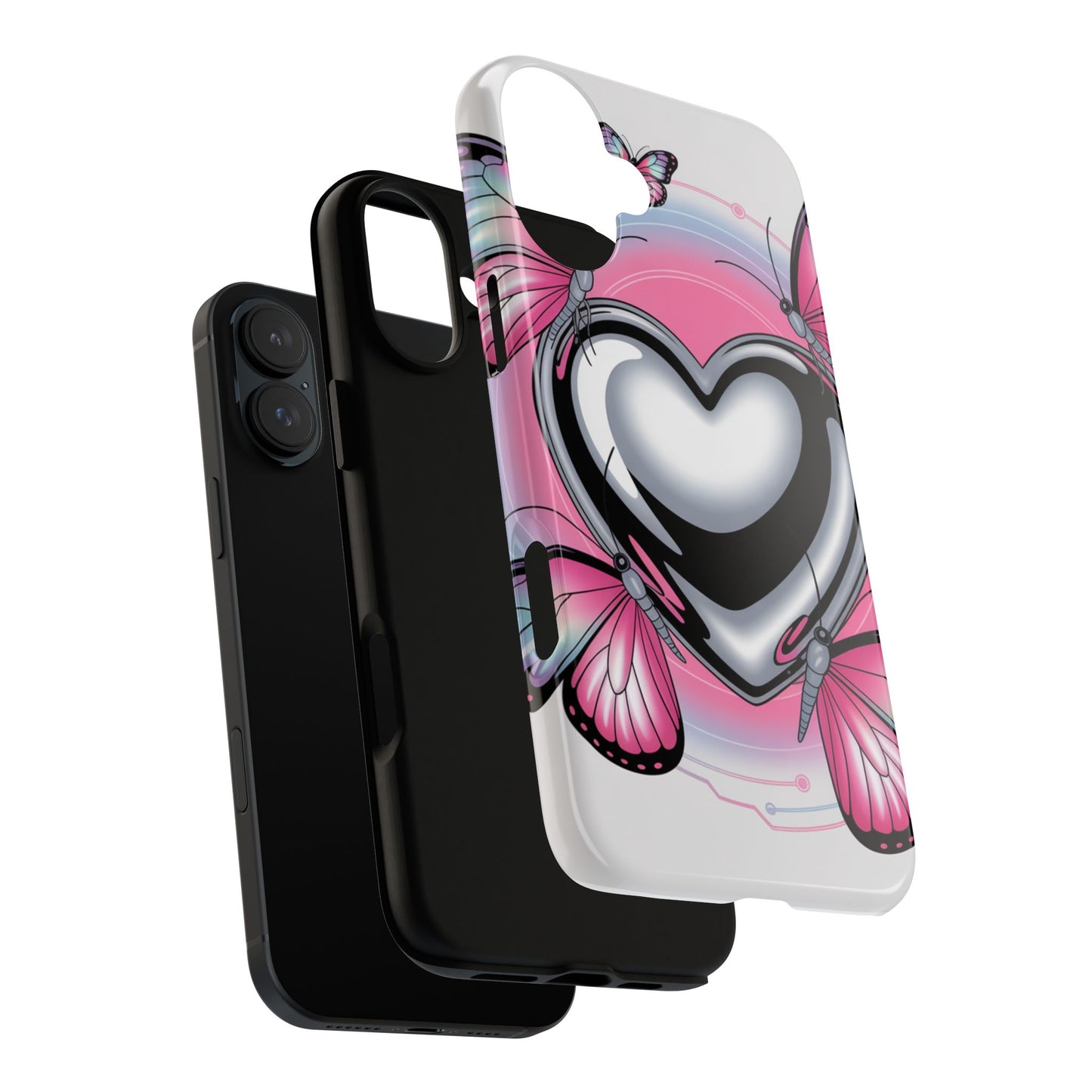 Phone Case - Y2K Aesthetic Chrome Hearts and Butterflies, Cybercore 2000s Vibe