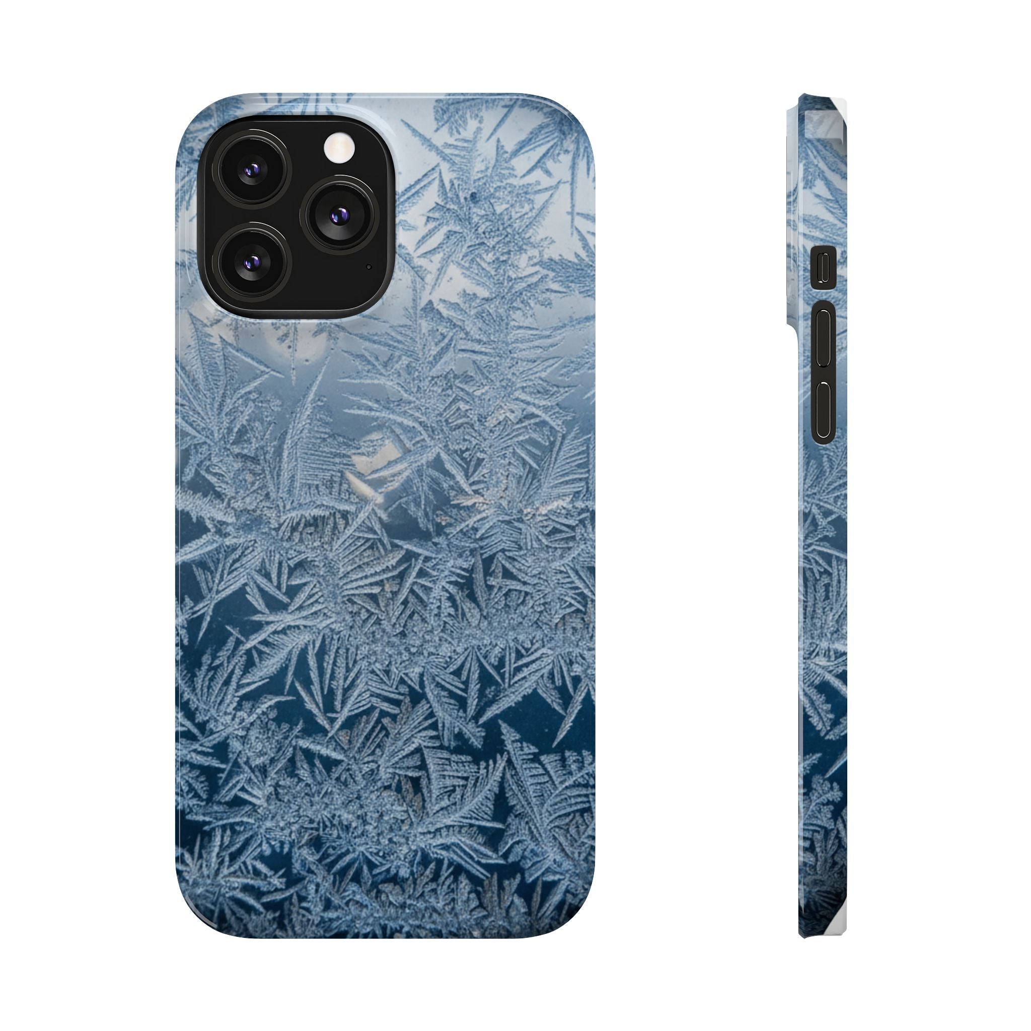 Frosted Window Macro Slim Phone Case — Blue Silver Ice Crystal Texture