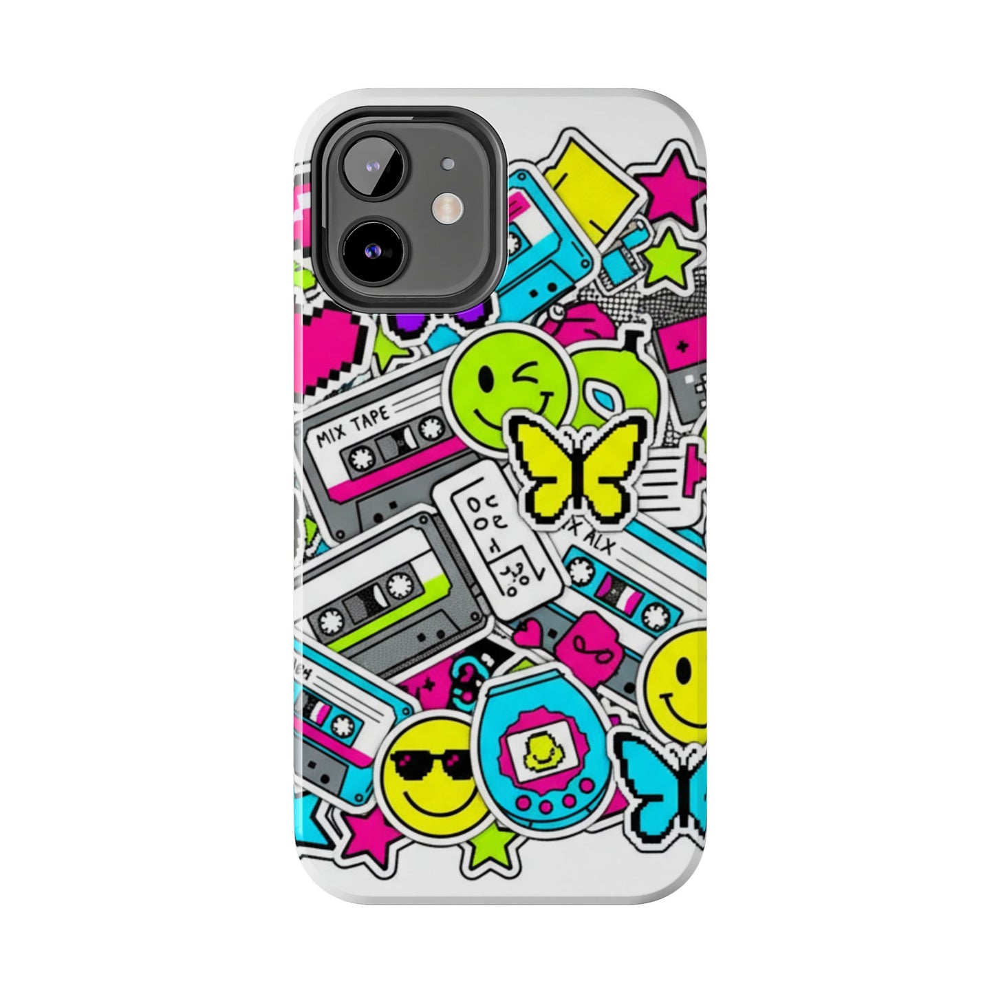 1990s 2000s Sticker Collage Tough Phone Case | Retro Tamagotchi Pixel Art Nostalgia