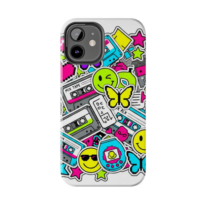 1990s 2000s Sticker Collage Tough Phone Case | Retro Tamagotchi Pixel Art Nostalgia
