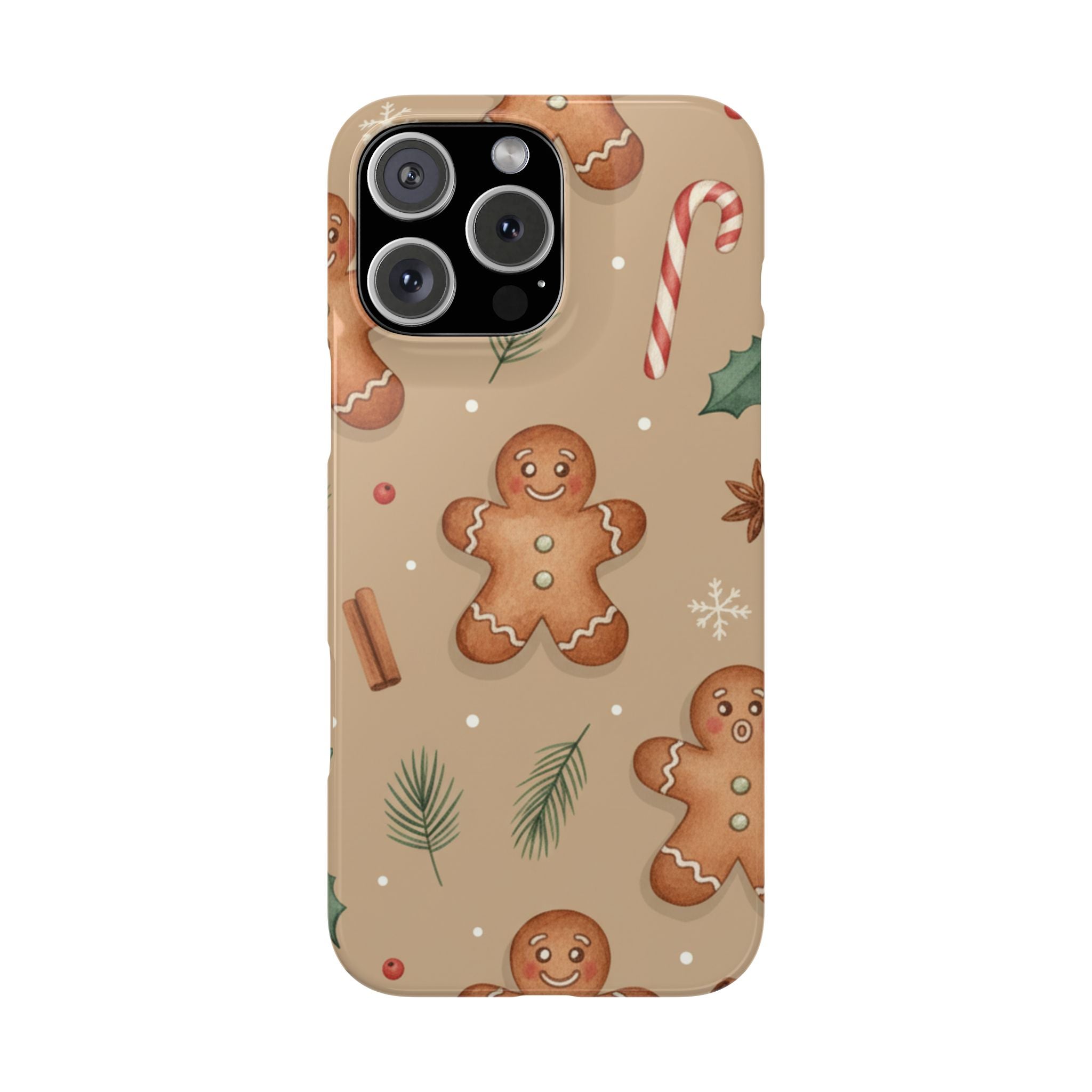 Cozy Watercolor Gingerbread & Candy Cane Slim Phone Case — Festive Christmas Pattern