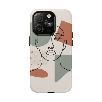 Phone Case - Minimalist Abstract Art Face Design - Sage Green and Terracotta Colors