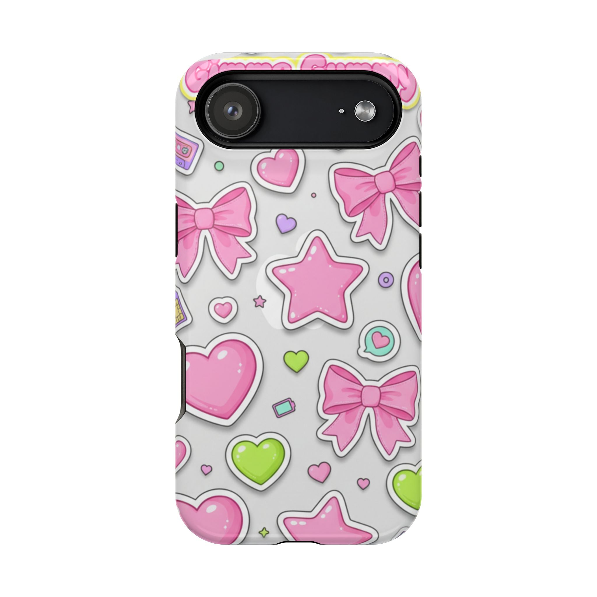 Gimme Gummy Pastel Phone Case — Pink Bows & Lime Hearts Y2K Design