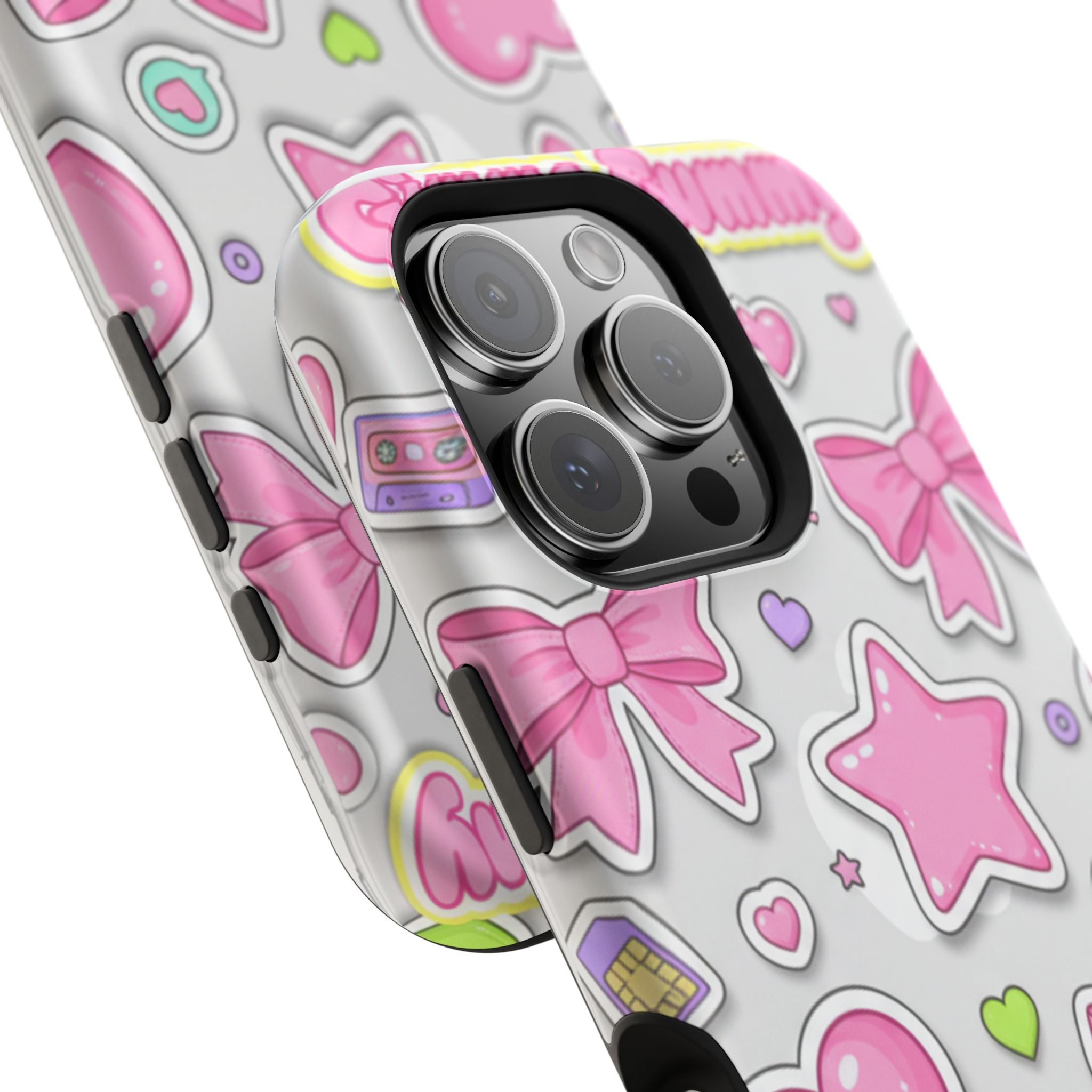 Gimme Gummy Pastel Phone Case — Pink Bows & Lime Hearts Y2K Design
