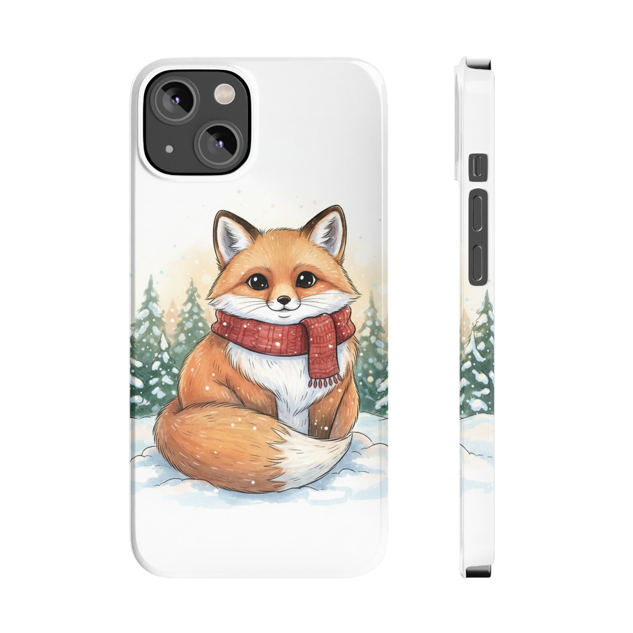 Cute Fluffy Fox Christmas Phone Case — Storybook Winter Fox in Scarf