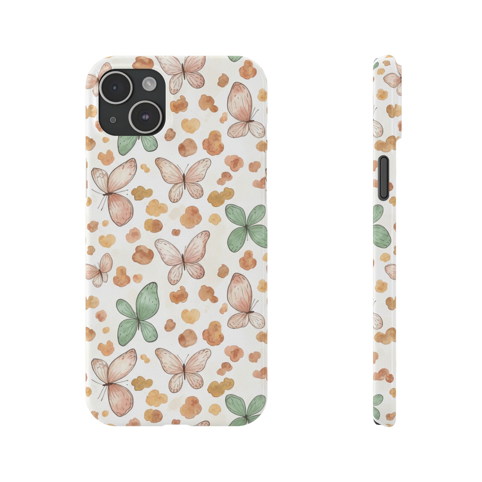 Cottagecore Butterfly & Deer Spots Slim Phone Case — Pastel Watercolor Storybook Pattern