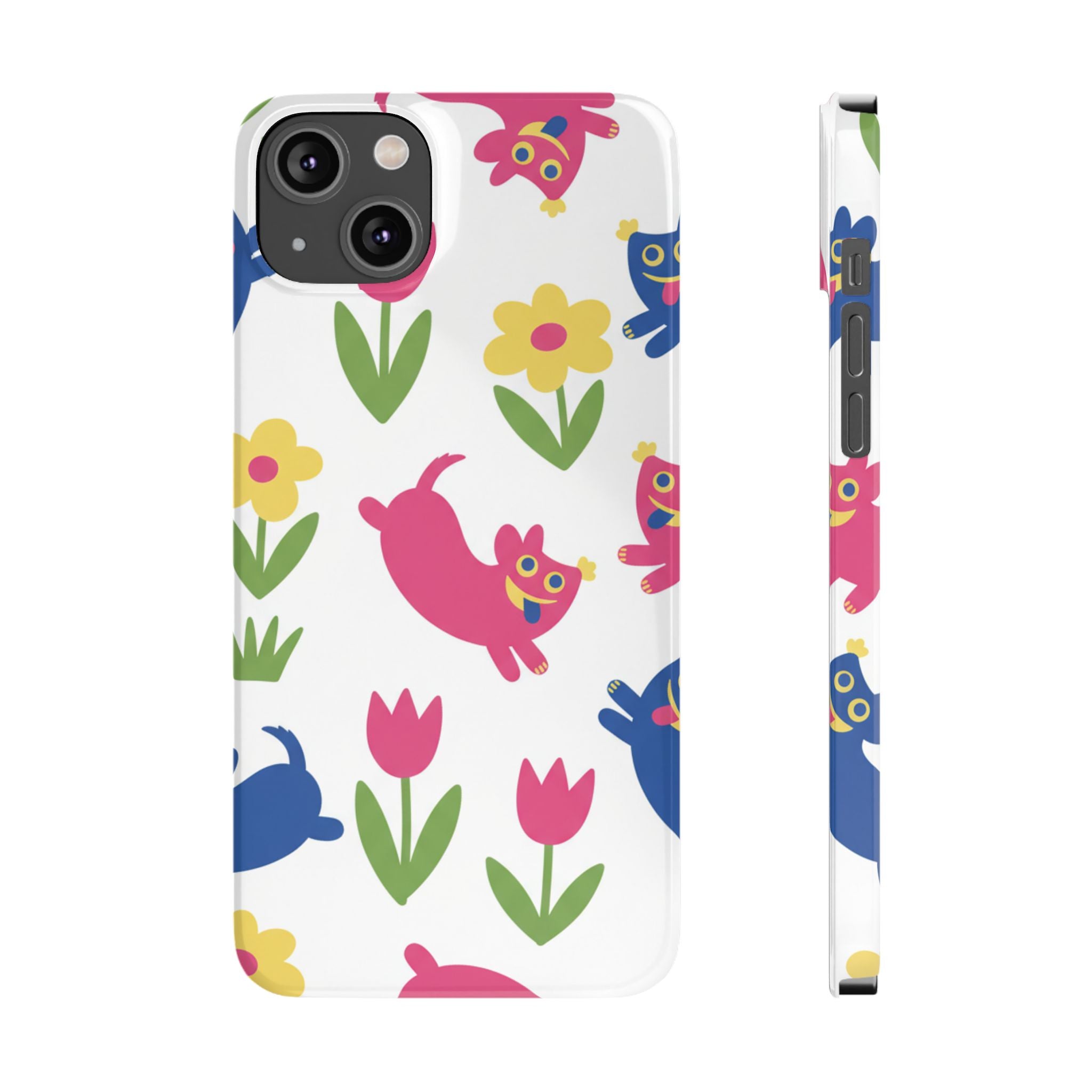 The Joyful Garden: Chunky Sausage Dog & Giant Bloom Phone Case | Modern Naive Art Edition