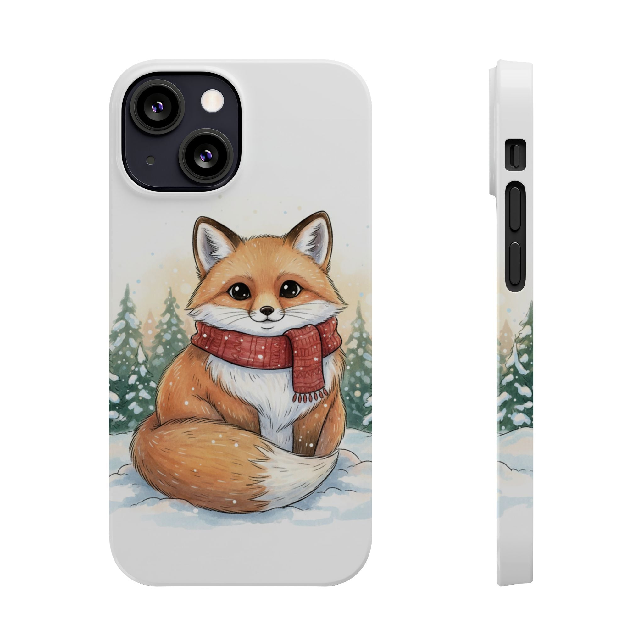 Cute Fluffy Fox Christmas Phone Case — Storybook Winter Fox in Scarf