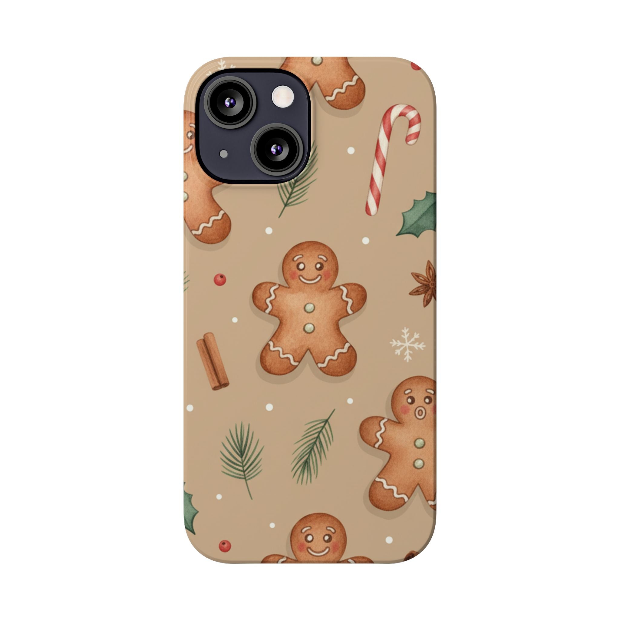 Cozy Watercolor Gingerbread & Candy Cane Slim Phone Case — Festive Christmas Pattern