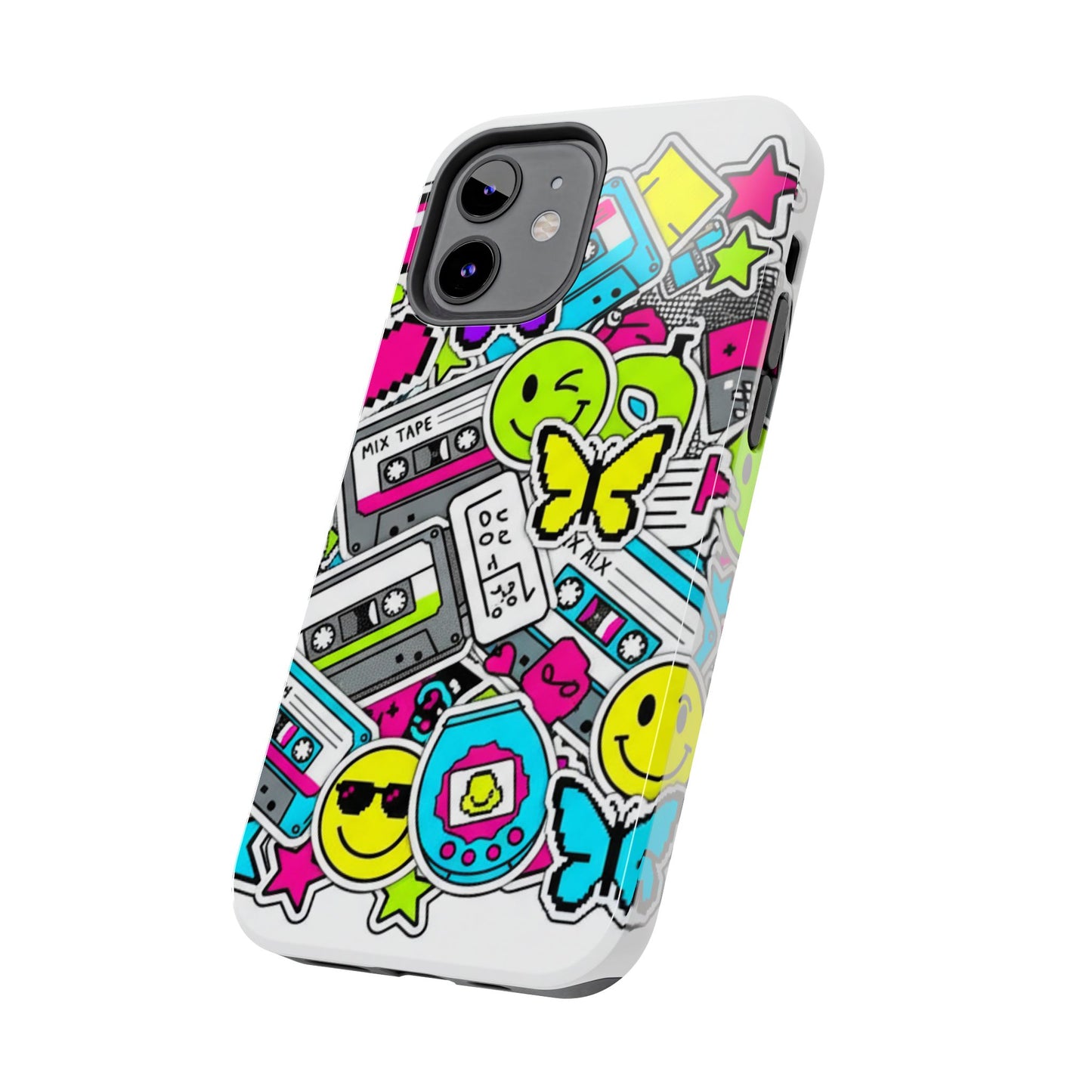 1990s 2000s Sticker Collage Tough Phone Case | Retro Tamagotchi Pixel Art Nostalgia