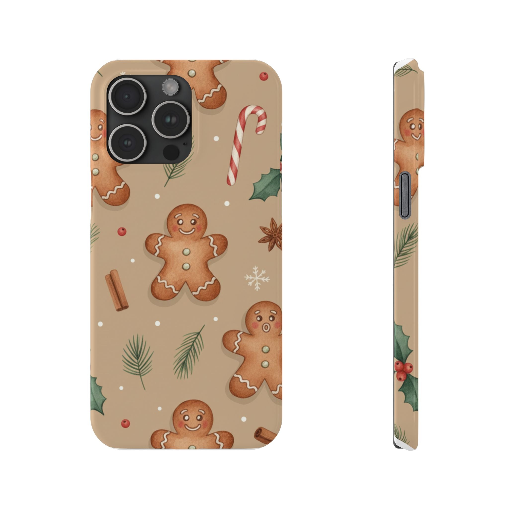 Cozy Watercolor Gingerbread & Candy Cane Slim Phone Case — Festive Christmas Pattern