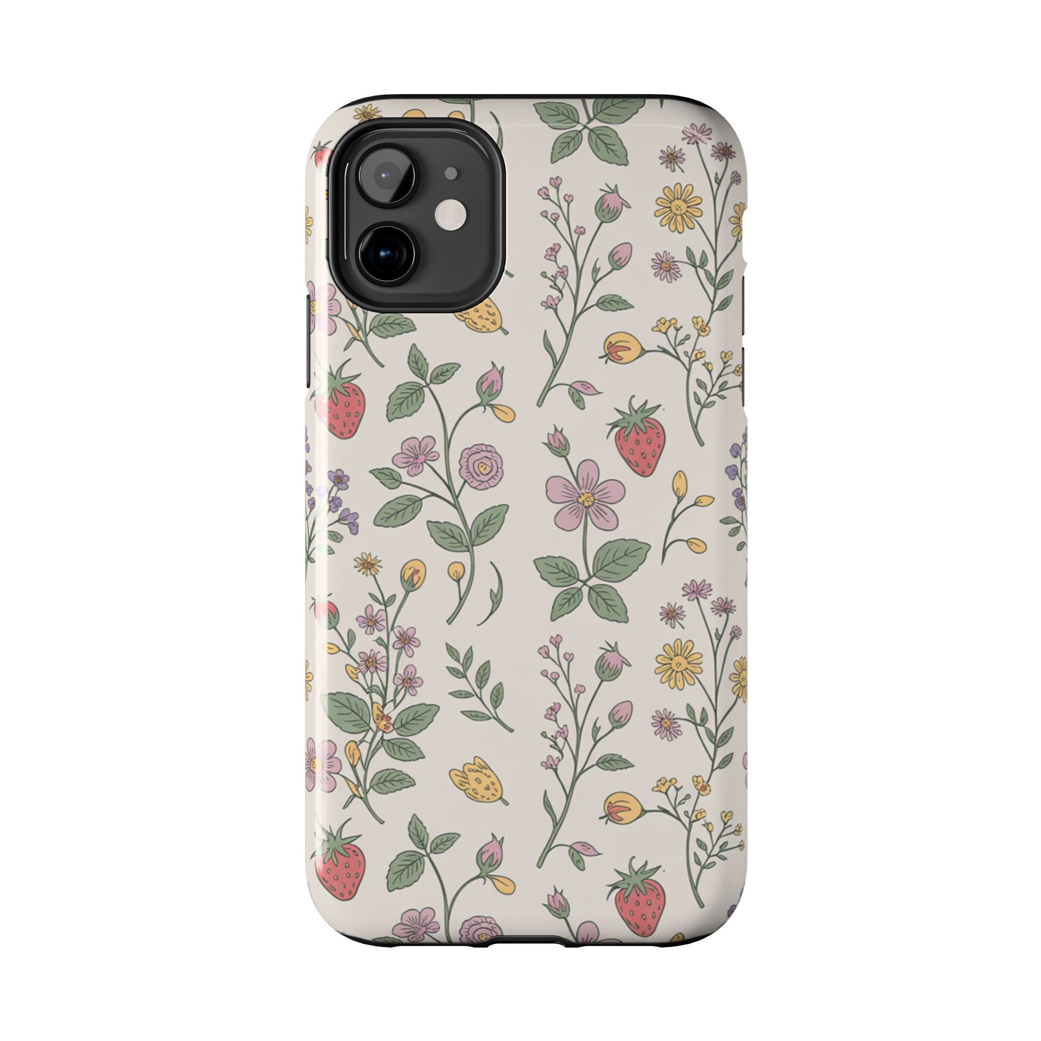 Phone Cases - Cottagecore Wildflower and Strawberry Vintage Botanical Pattern