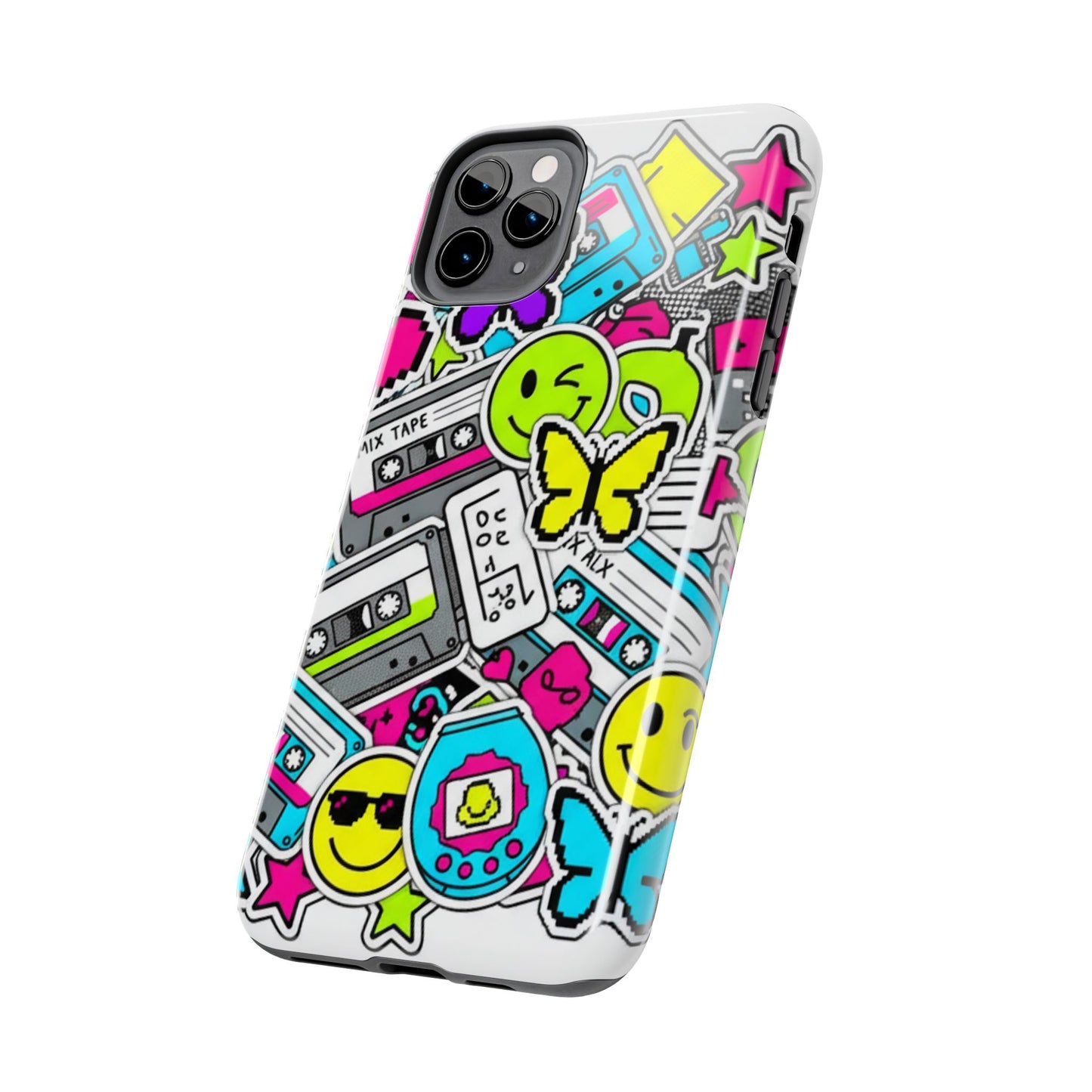 1990s 2000s Sticker Collage Tough Phone Case | Retro Tamagotchi Pixel Art Nostalgia