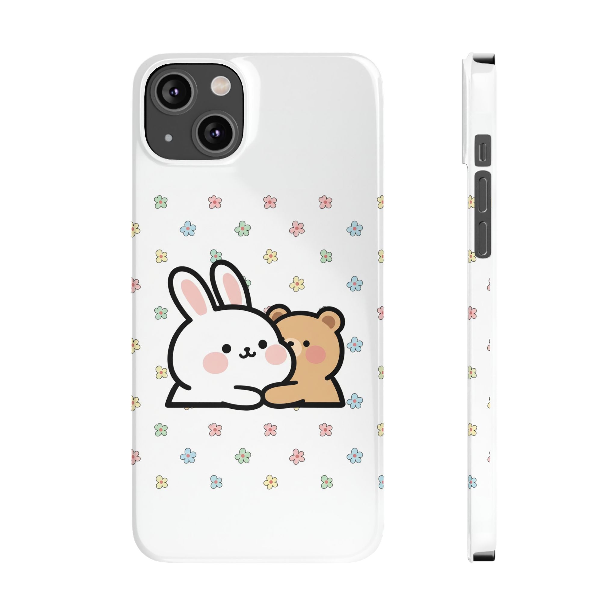 Bunny & Bear Besties: Kawaii Minimalist Doodle Phone Case | Soft Aesthetic Japanese Art Tech Accessory