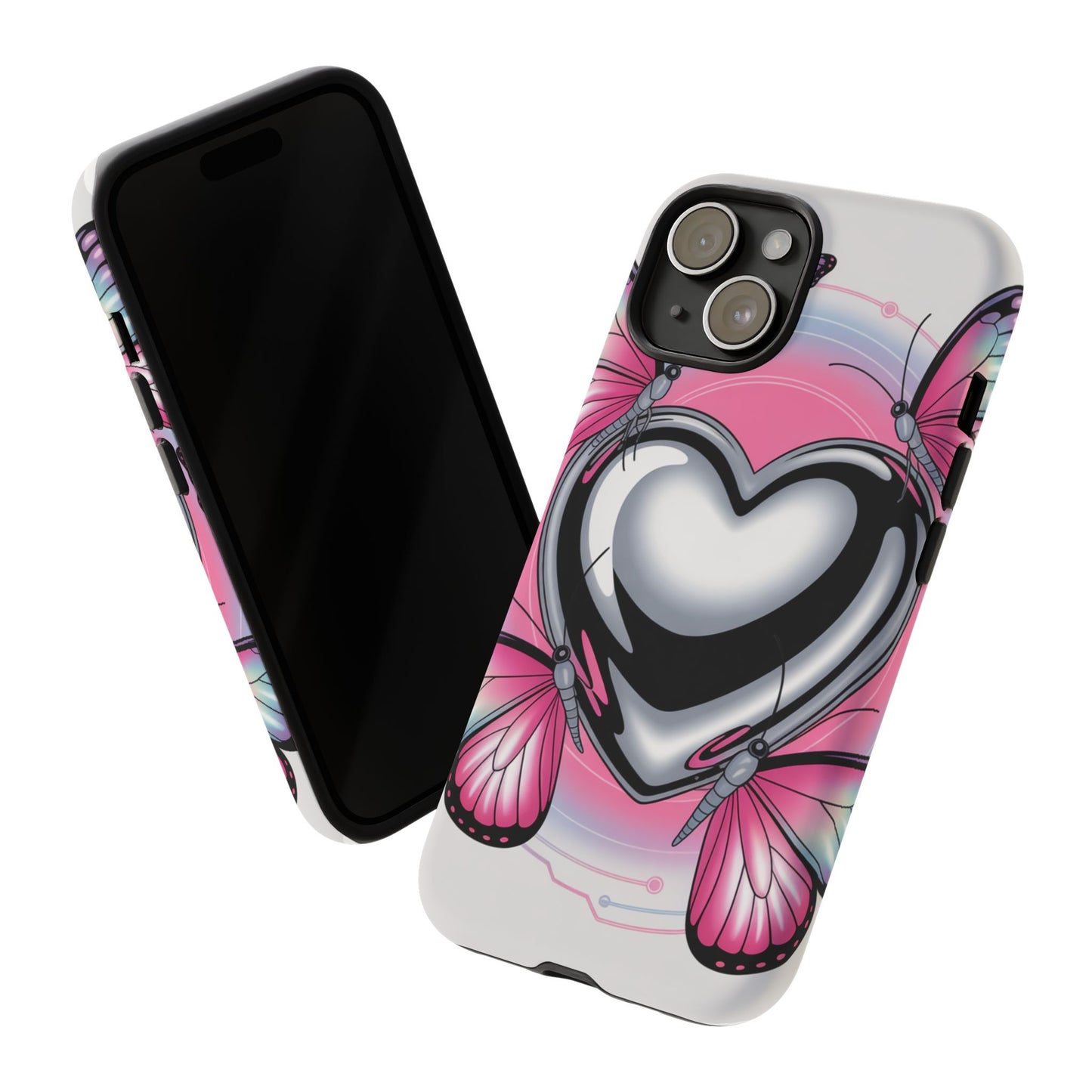 Phone Case - Y2K Aesthetic Chrome Hearts and Butterflies, Cybercore 2000s Vibe