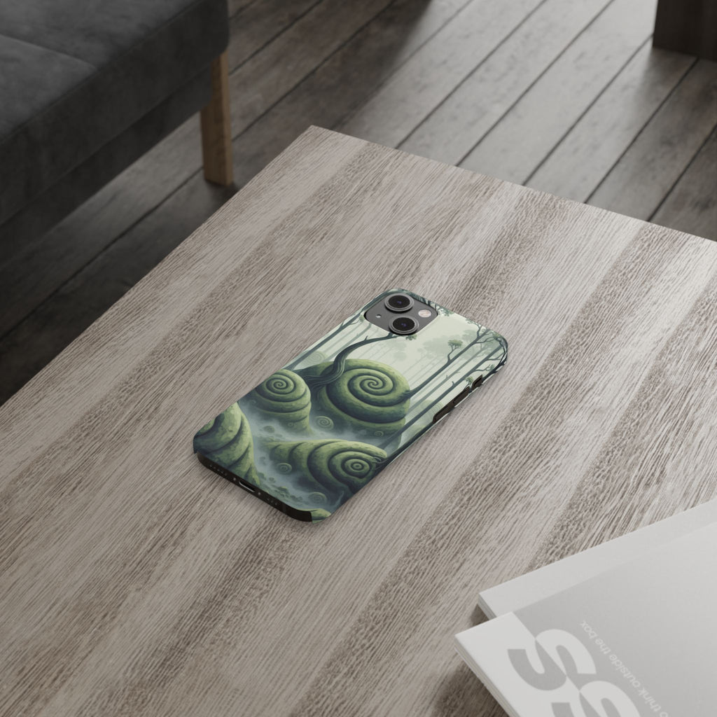 Mystical Forest Slim Phone Case — Dreamy Studio Ghibli‑Style Foggy Hills