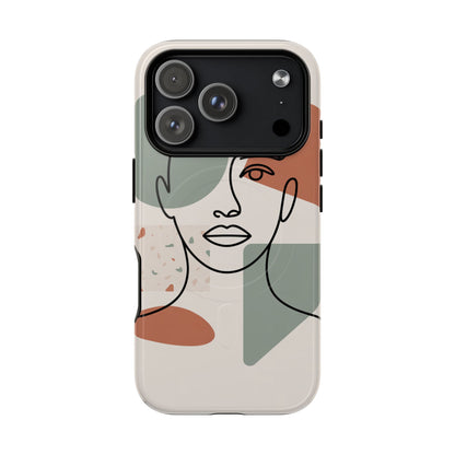 Phone Case - Minimalist Abstract Art Face Design - Sage Green and Terracotta Colors