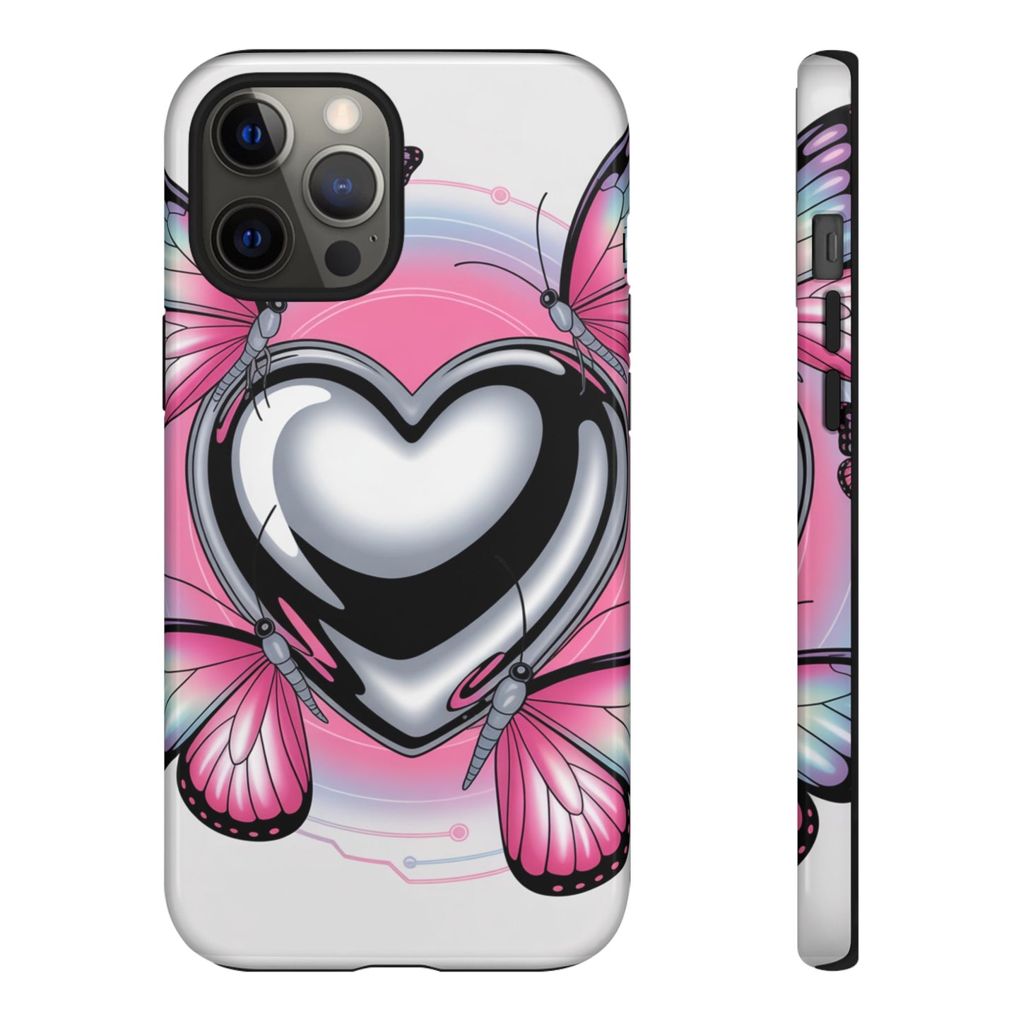 Phone Case - Y2K Aesthetic Chrome Hearts and Butterflies, Cybercore 2000s Vibe