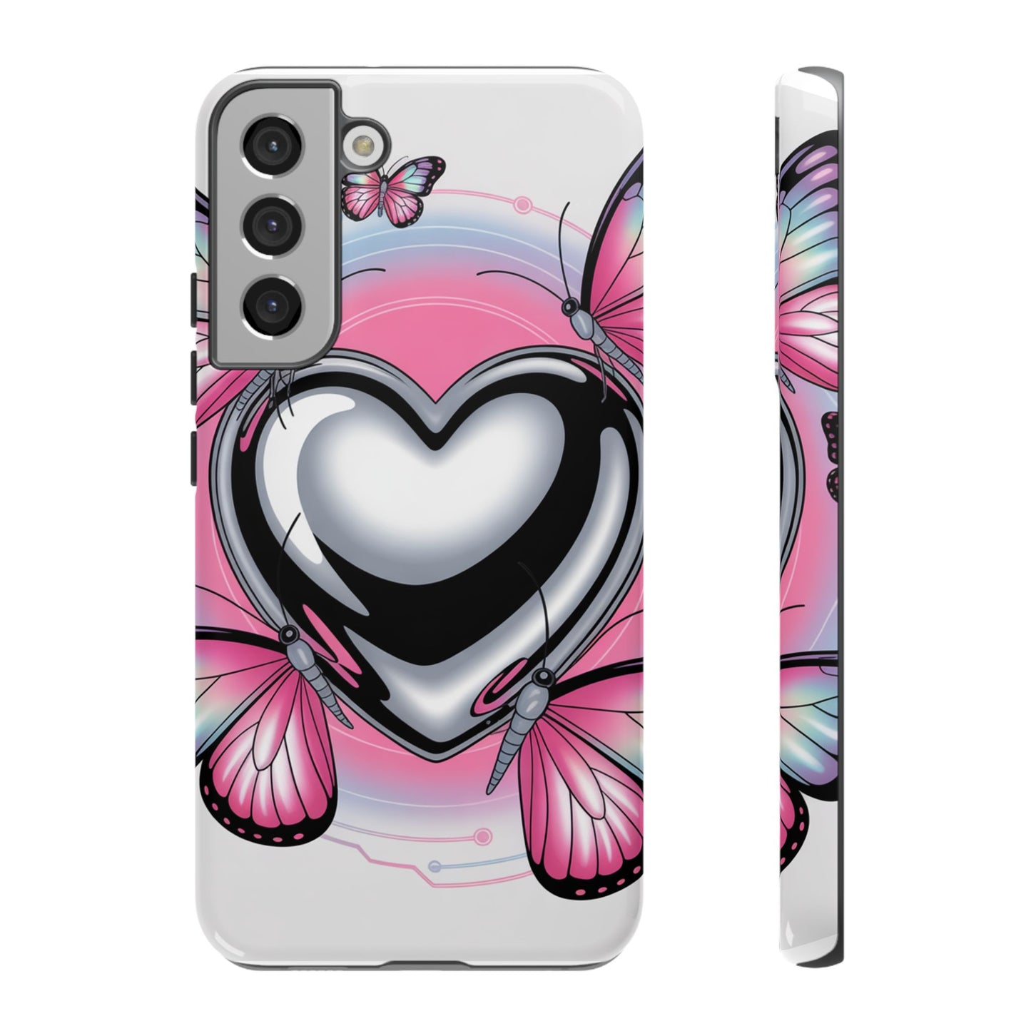 Phone Case - Y2K Aesthetic Chrome Hearts and Butterflies, Cybercore 2000s Vibe