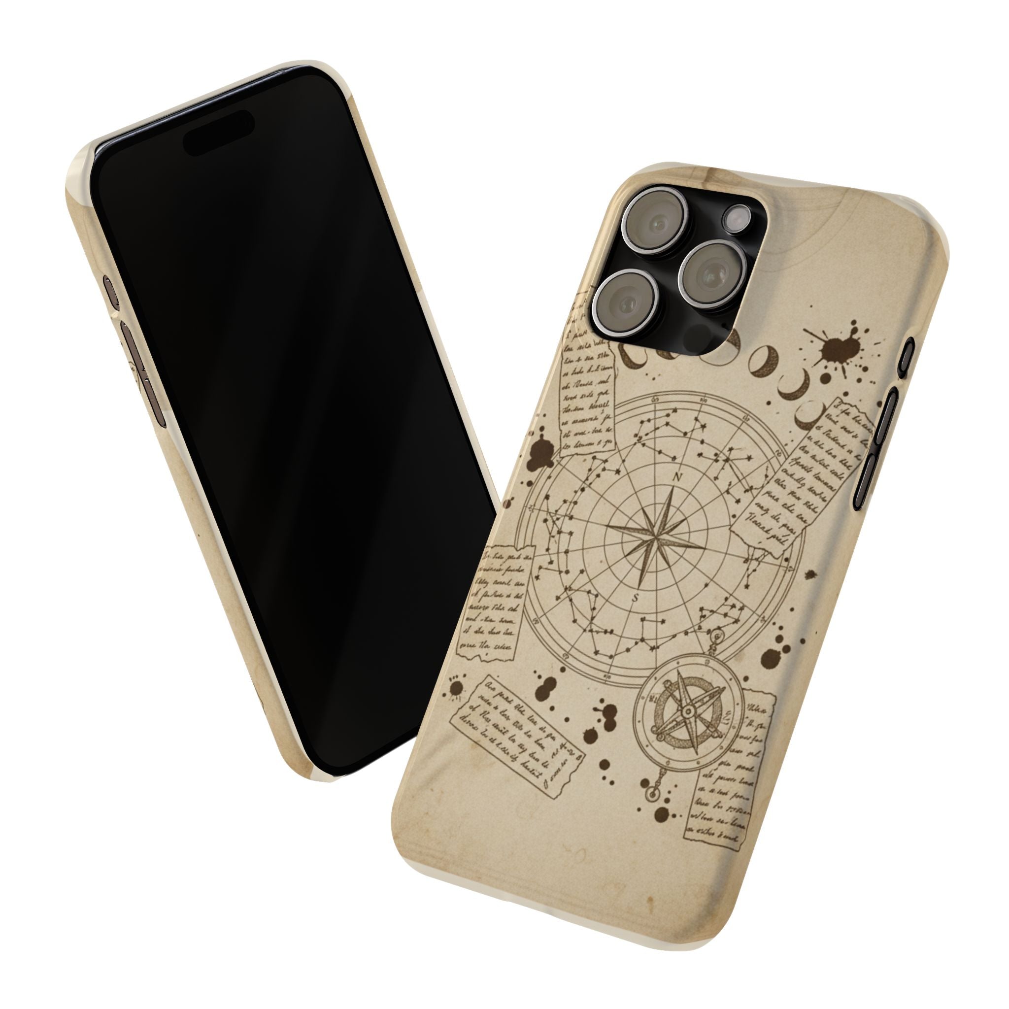 Dark Academia Celestial Map Phone Case — Vintage Fountain Pen Ink & Poetry Design