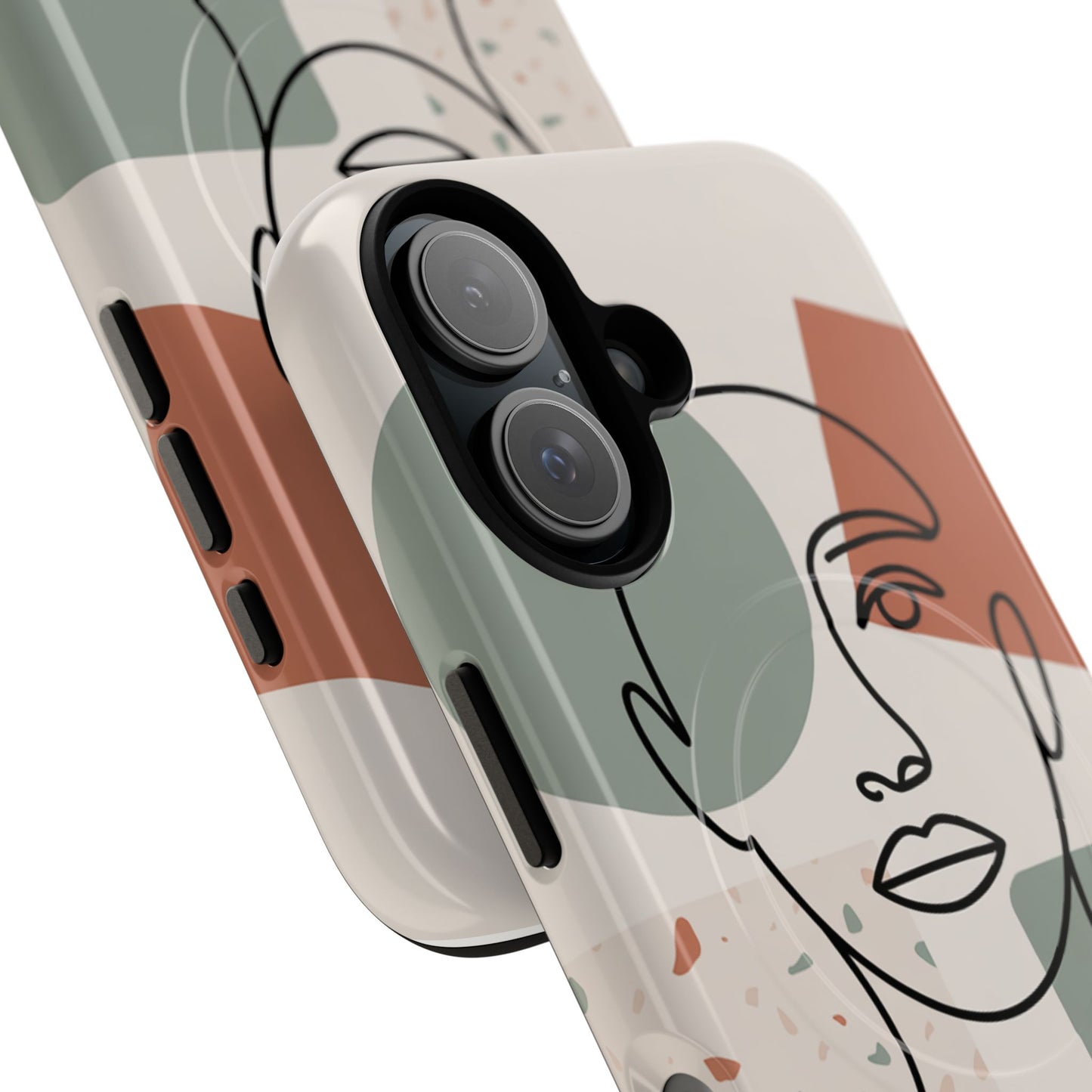 Phone Case - Minimalist Abstract Art Face Design - Sage Green and Terracotta Colors