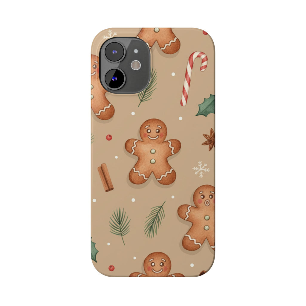 Cozy Watercolor Gingerbread & Candy Cane Slim Phone Case — Festive Christmas Pattern