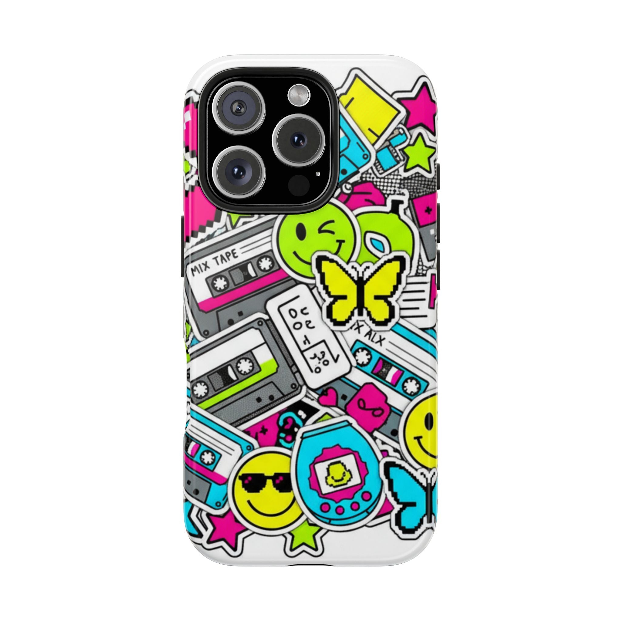 1990s 2000s Sticker Collage Tough Phone Case | Retro Tamagotchi Pixel Art Nostalgia