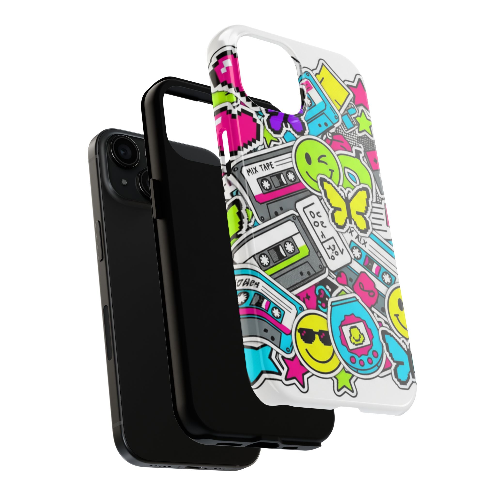 1990s 2000s Sticker Collage Tough Phone Case | Retro Tamagotchi Pixel Art Nostalgia