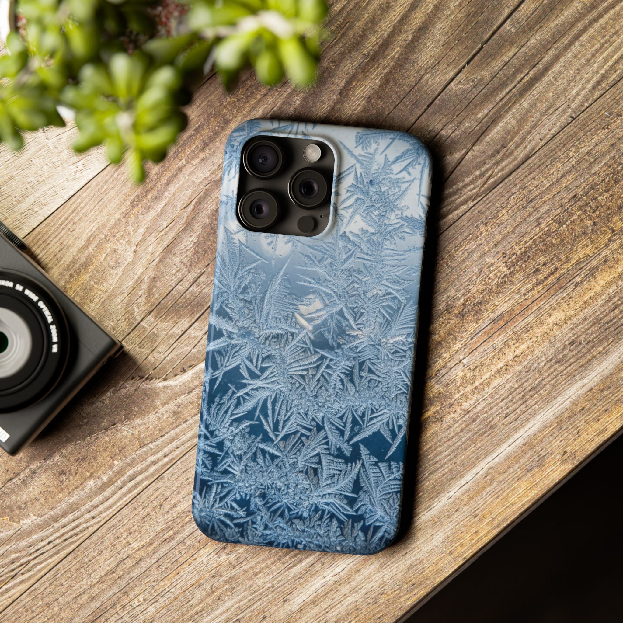 Frosted Window Macro Slim Phone Case — Blue Silver Ice Crystal Texture