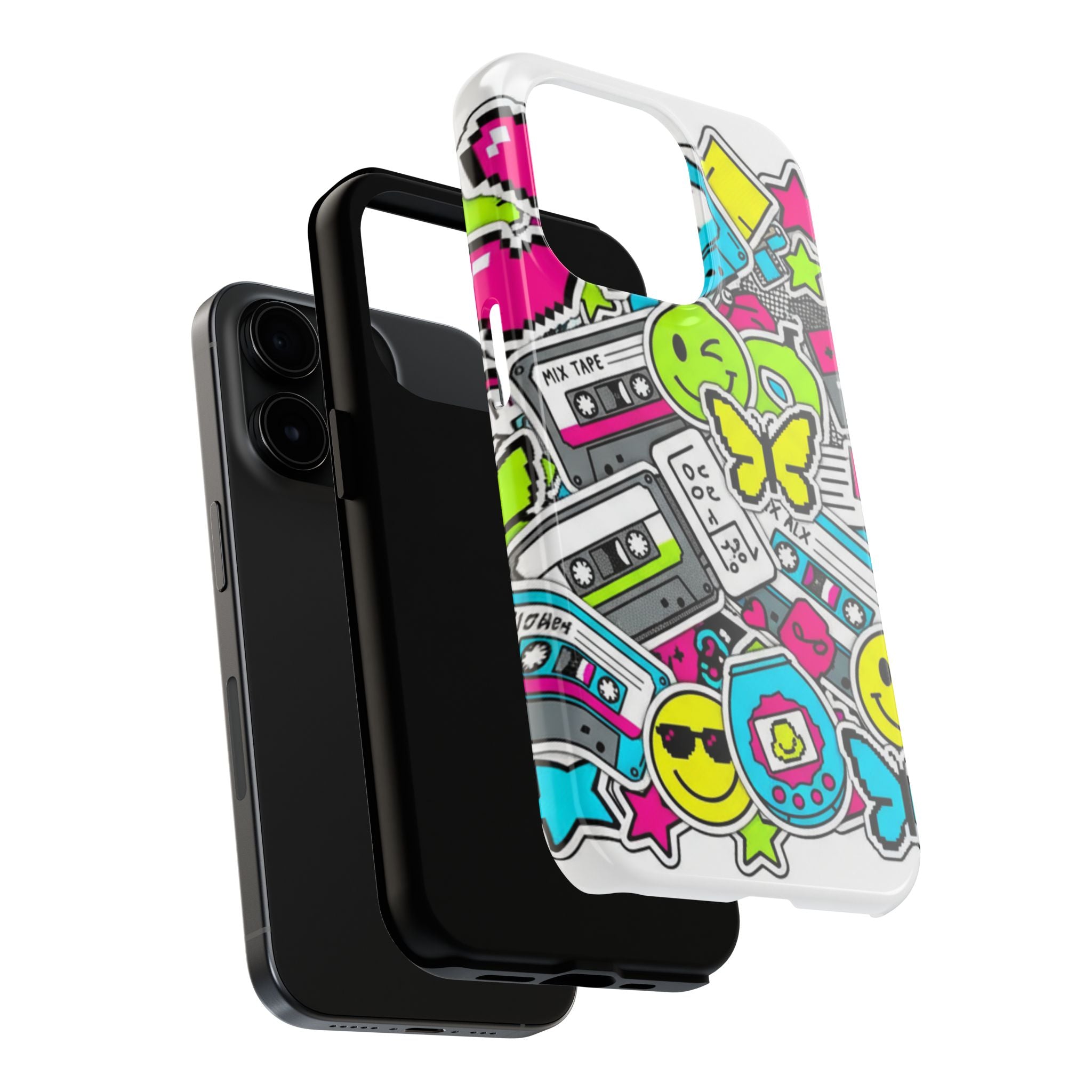 1990s 2000s Sticker Collage Tough Phone Case | Retro Tamagotchi Pixel Art Nostalgia