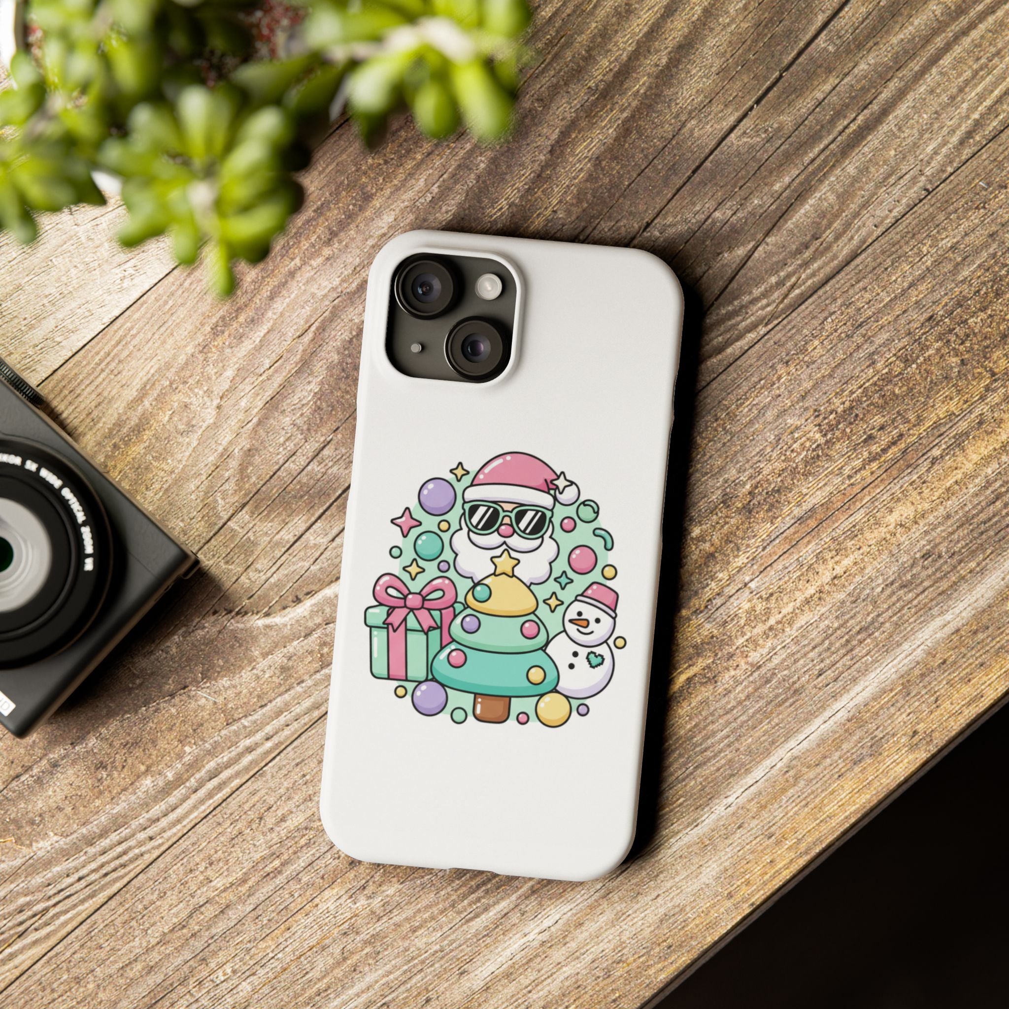 Y2K-Inspired Christmas Phone Case — Playful Bubble Icons & Stars