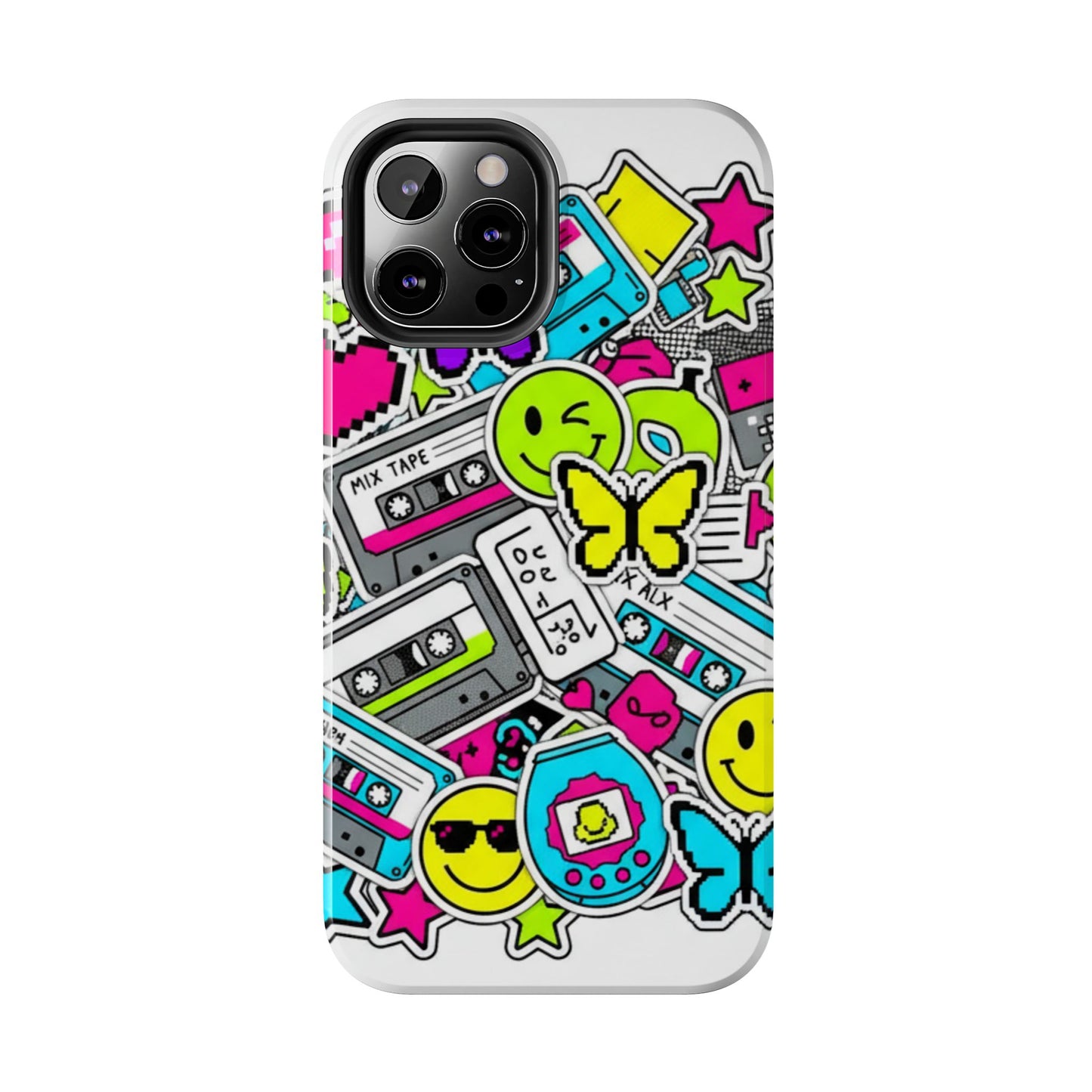 1990s 2000s Sticker Collage Tough Phone Case | Retro Tamagotchi Pixel Art Nostalgia