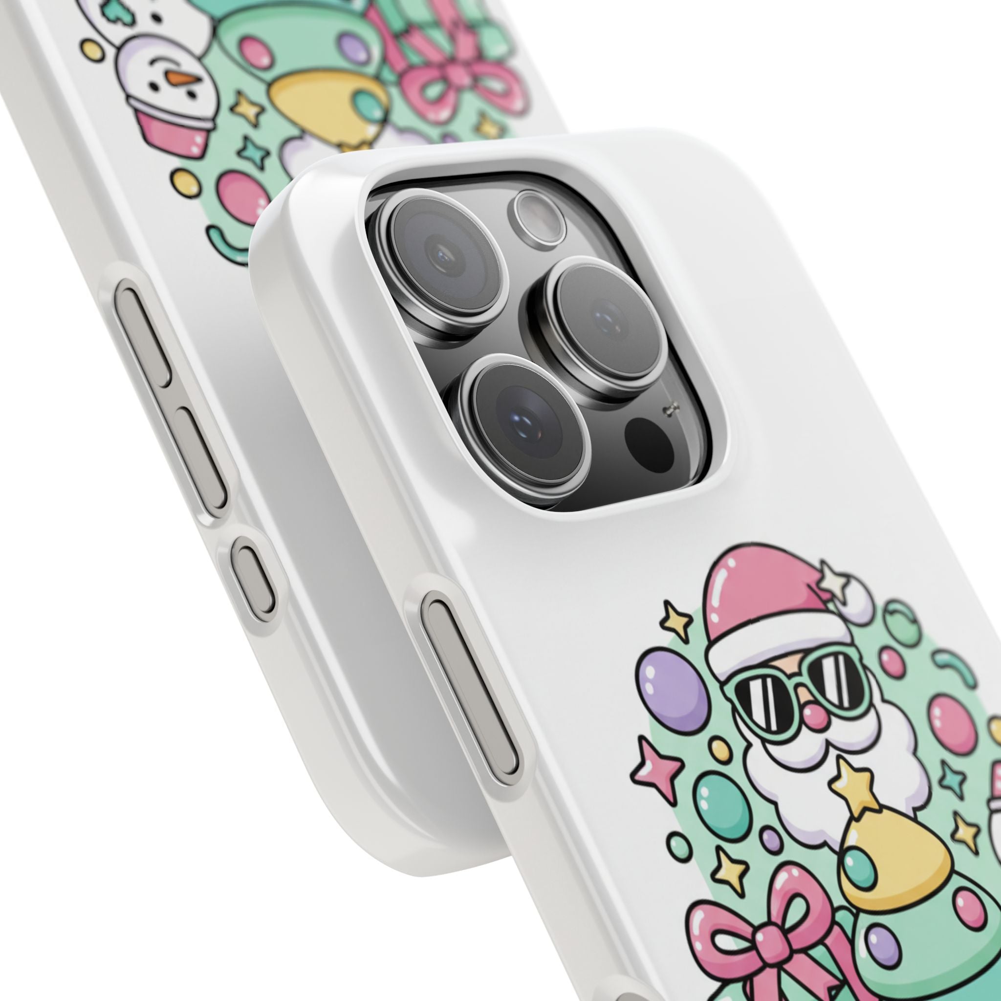 Y2K-Inspired Christmas Phone Case — Playful Bubble Icons & Stars