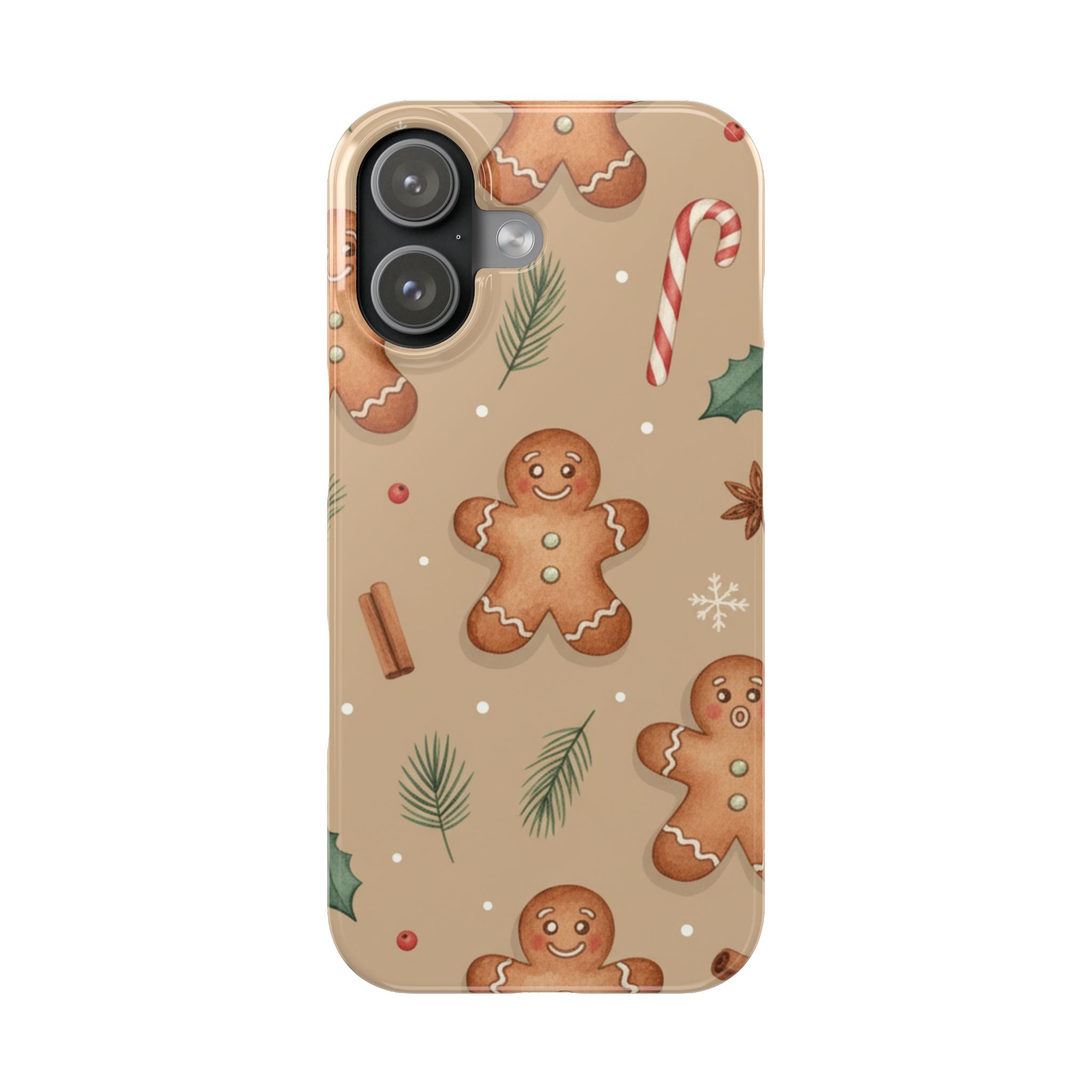 Cozy Watercolor Gingerbread & Candy Cane Slim Phone Case — Festive Christmas Pattern