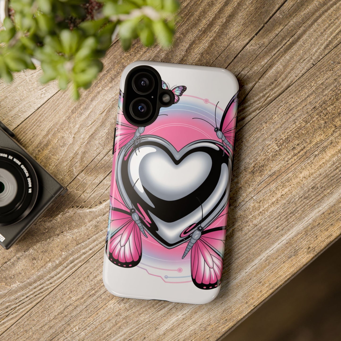 Phone Case - Y2K Aesthetic Chrome Hearts and Butterflies, Cybercore 2000s Vibe