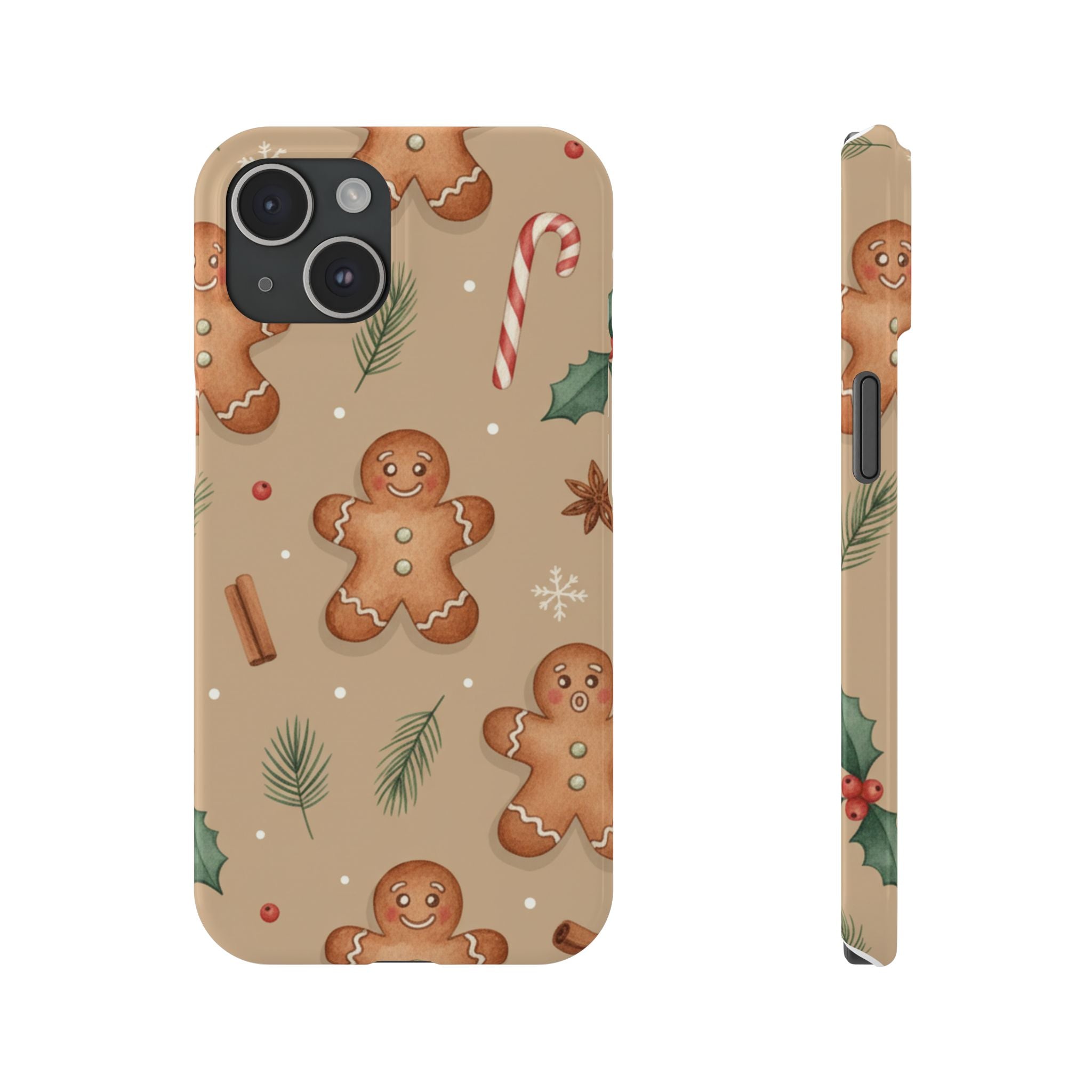 Cozy Watercolor Gingerbread & Candy Cane Slim Phone Case — Festive Christmas Pattern