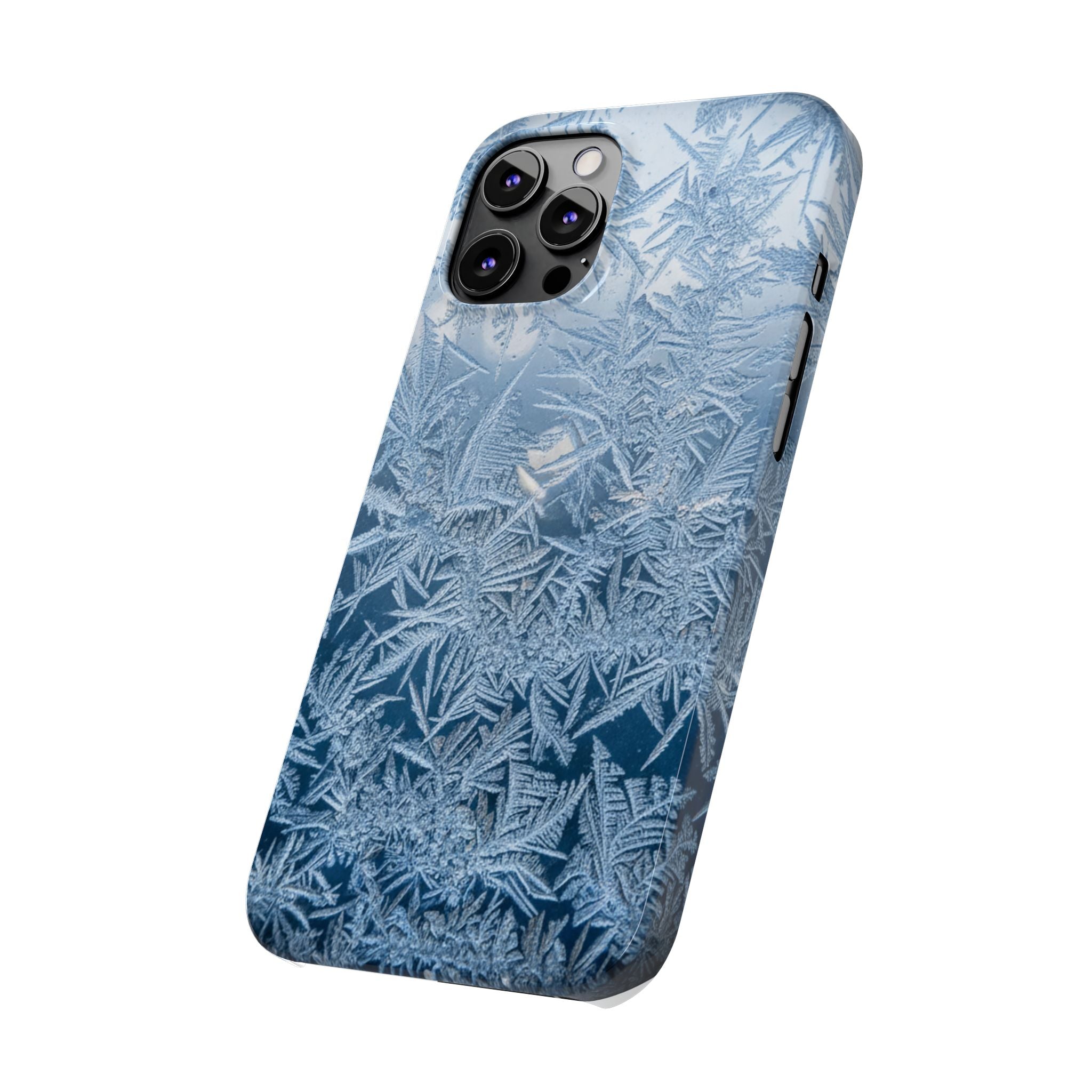 Frosted Window Macro Slim Phone Case — Blue Silver Ice Crystal Texture