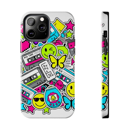 1990s 2000s Sticker Collage Tough Phone Case | Retro Tamagotchi Pixel Art Nostalgia