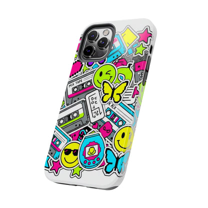 1990s 2000s Sticker Collage Tough Phone Case | Retro Tamagotchi Pixel Art Nostalgia